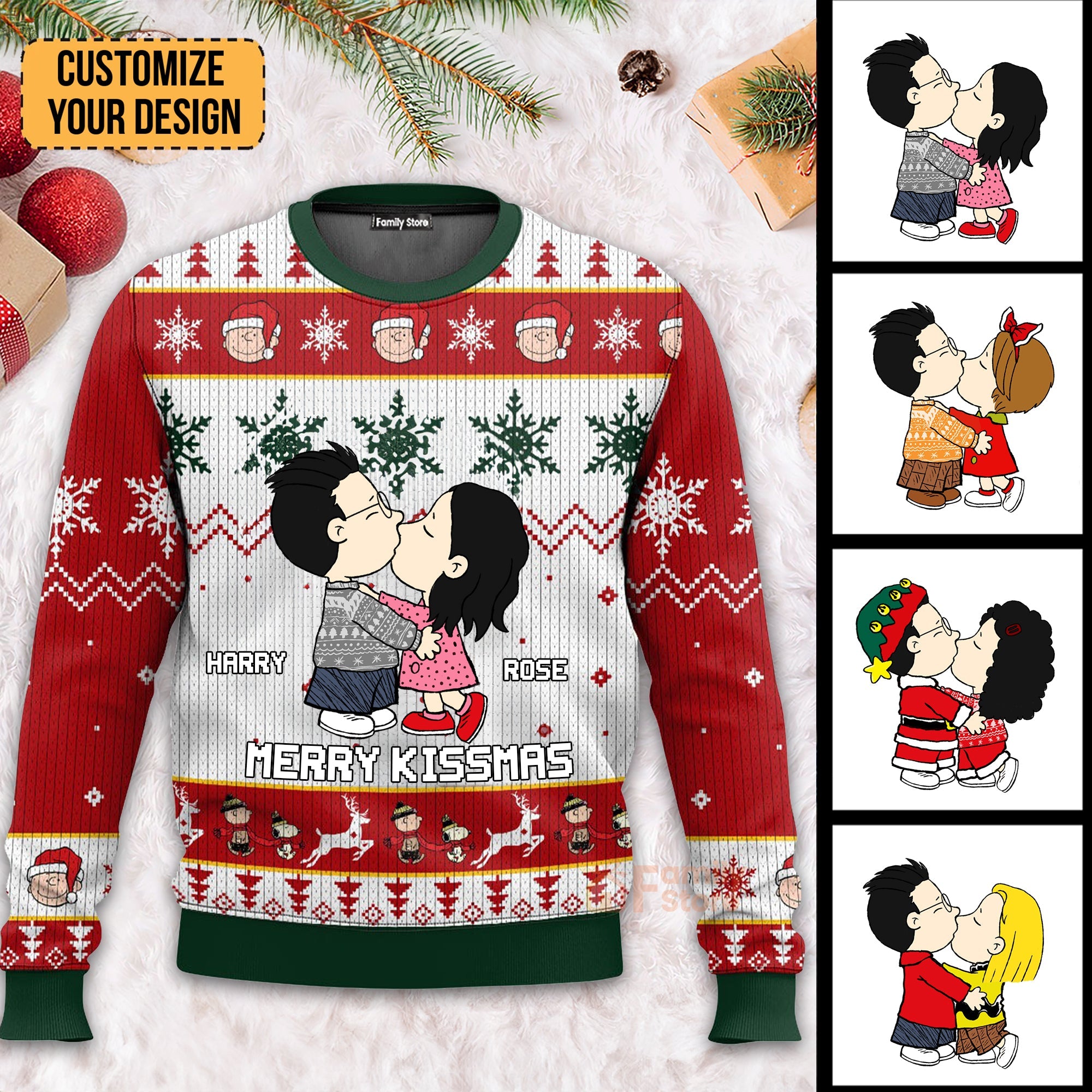 Personalized Merry Kissmas Ugly Sweater for Couples Gift