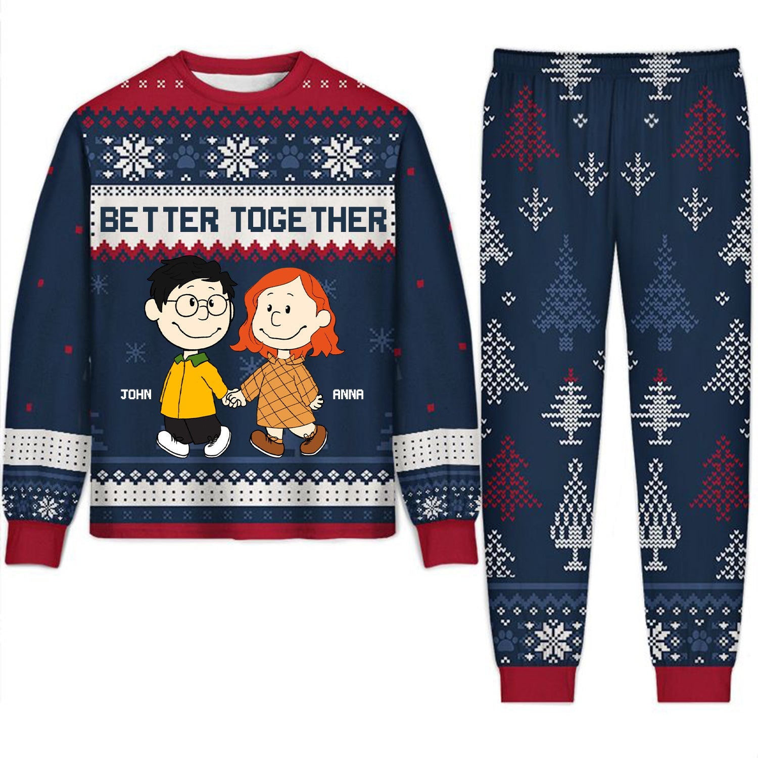 Personalized Christmas Pajama Set for Couples - Custom Names Gift