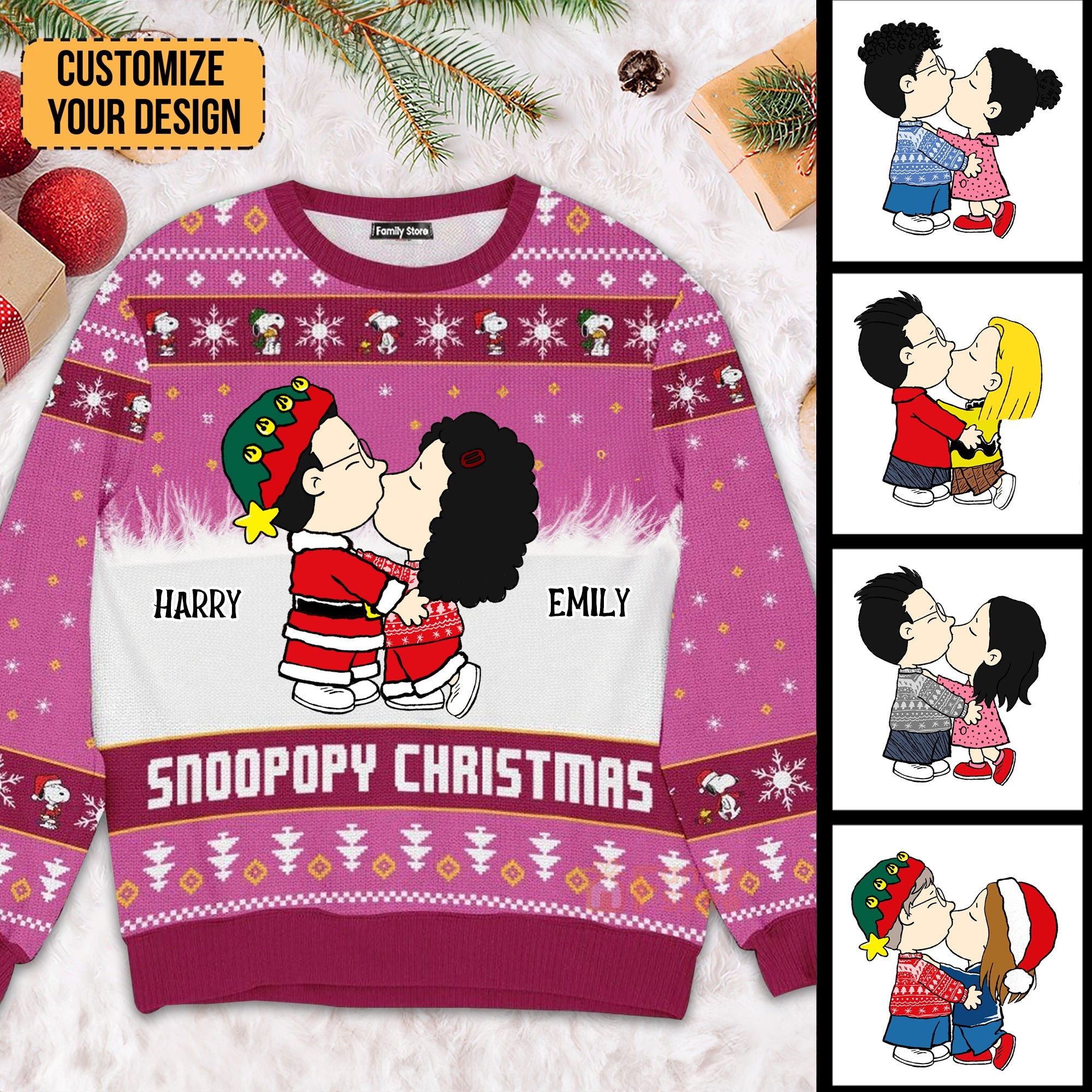 Personalized Snoopy Christmas Ugly Sweater Custom Couple Gift