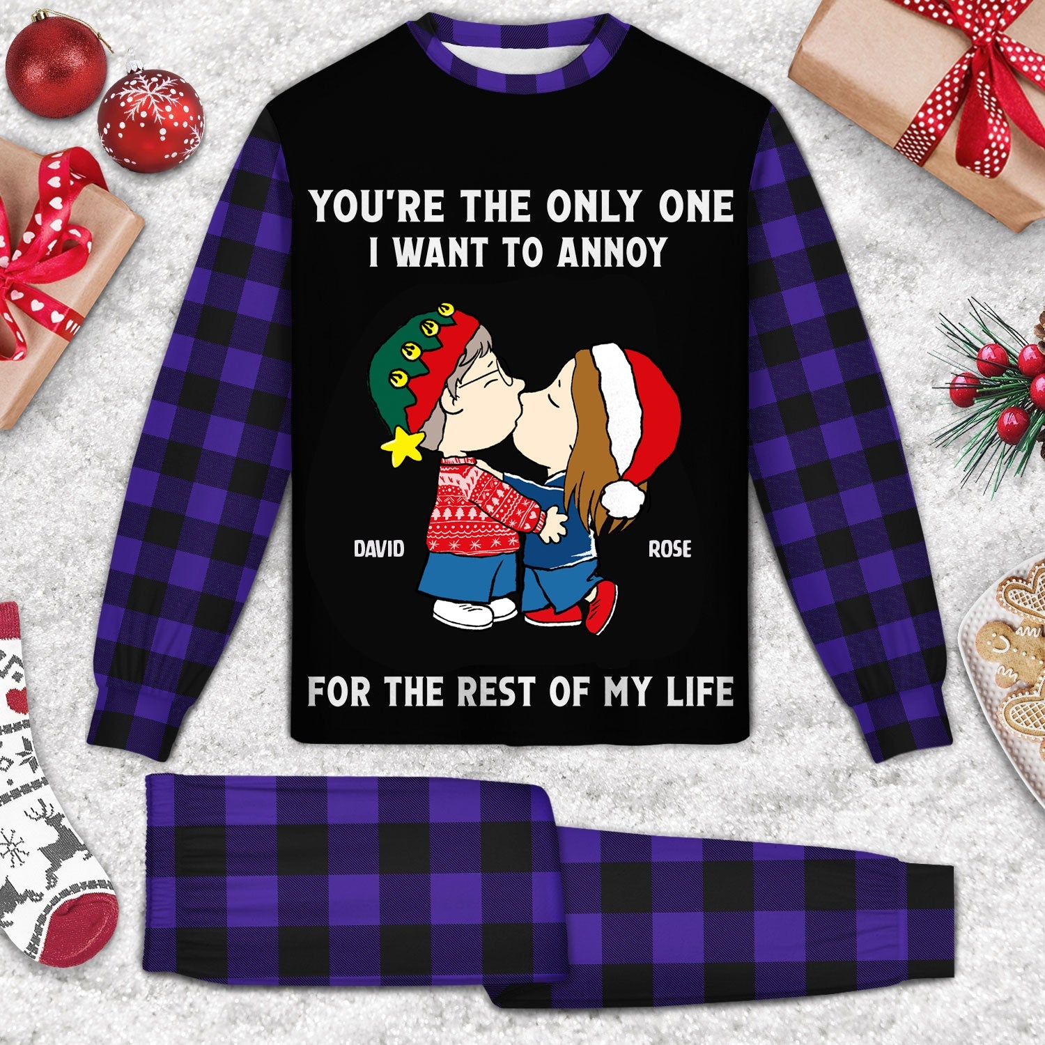 Personalized Unisex Pajamas Set for Couples with Custom Names - Fun Gift for Anniversary or Valentine's Day