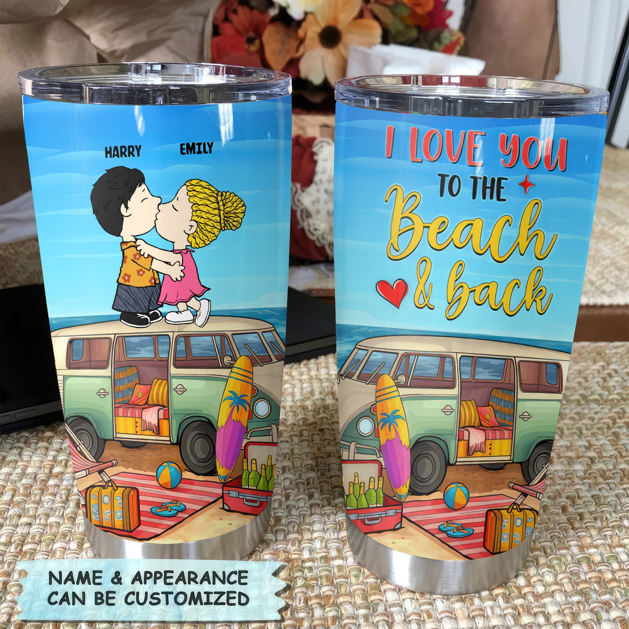 Personalized Beach-Themed Tumbler Gift for Couples | Custom Name