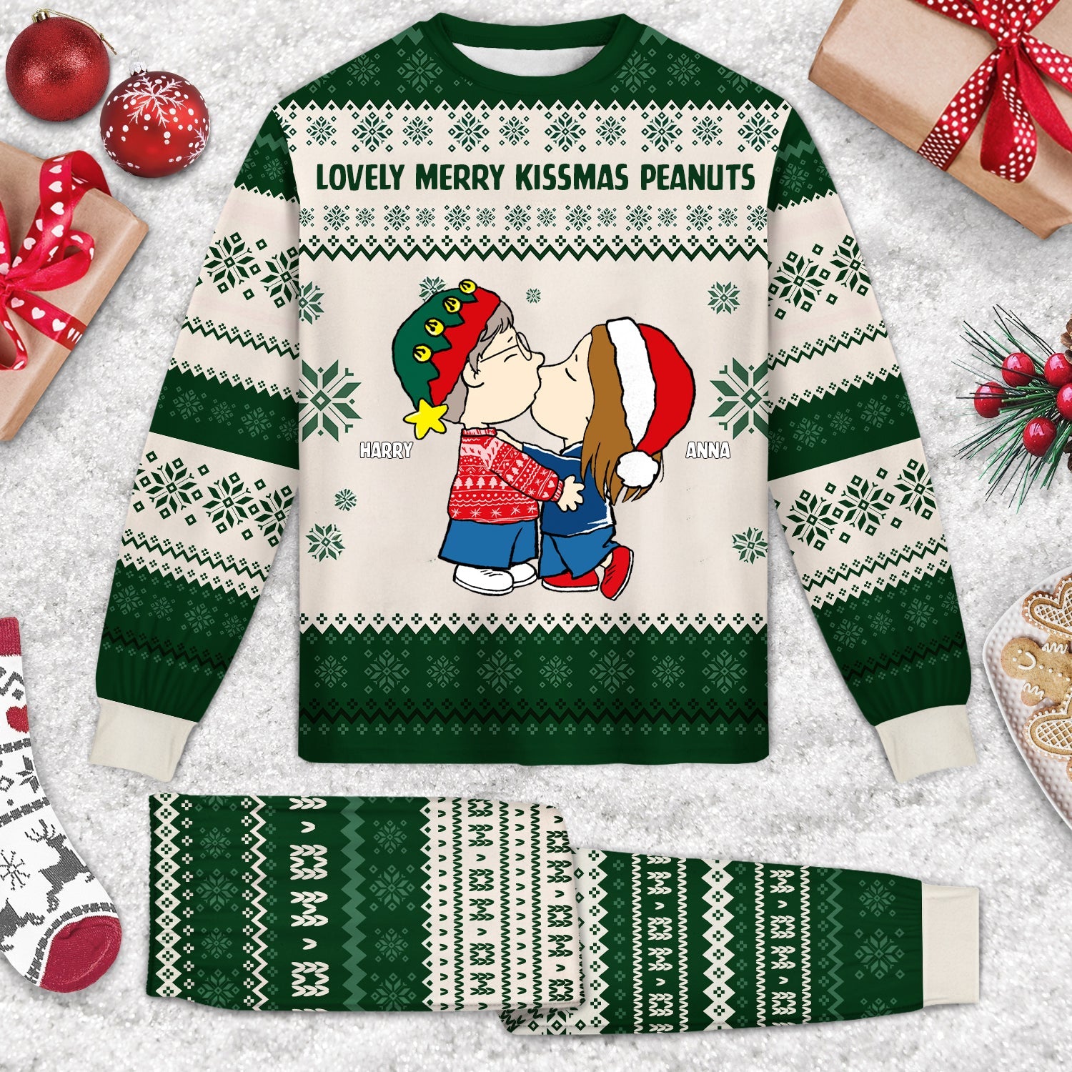 Personalized Unisex Pajamas Set with Kissmas Design for Couples | Holiday Gift