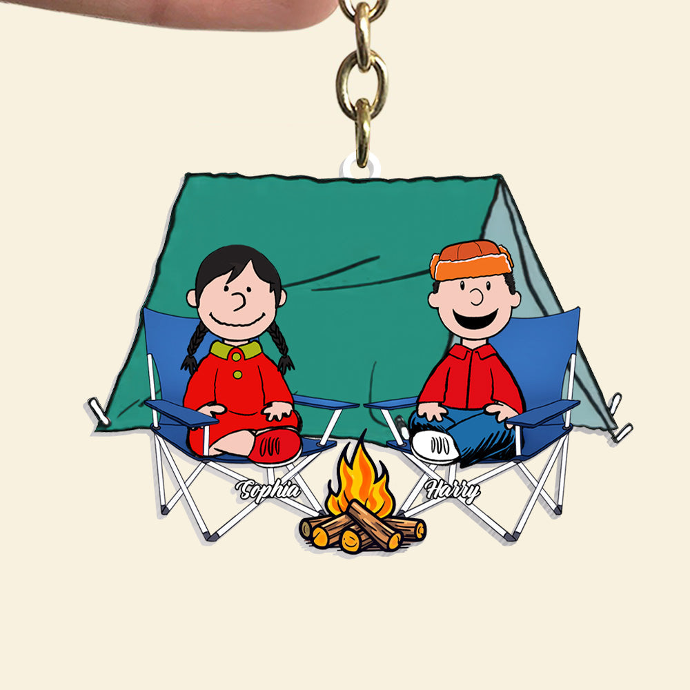 Personalized Happy Camper Keychain Custom Name Gift for Couples