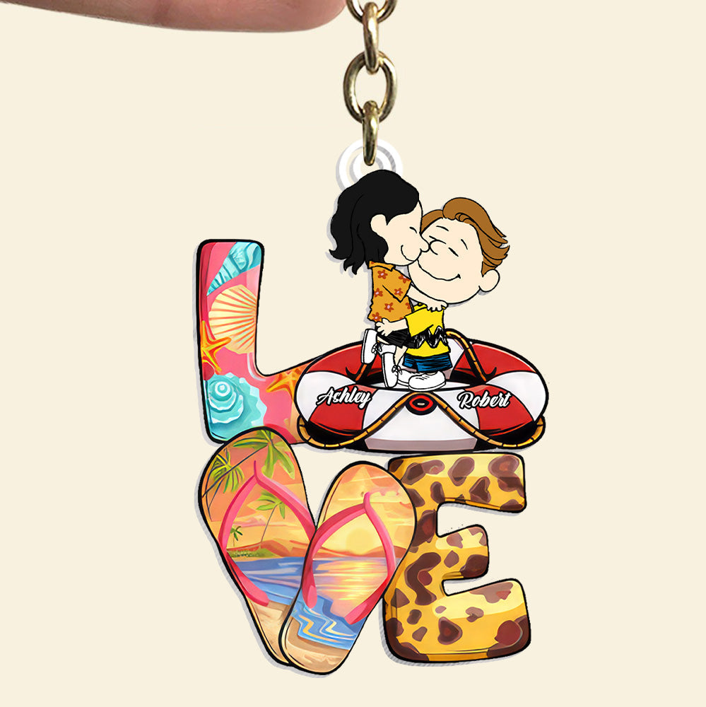 Personalized Summer Beach Peanut Keychain Gift for Couples