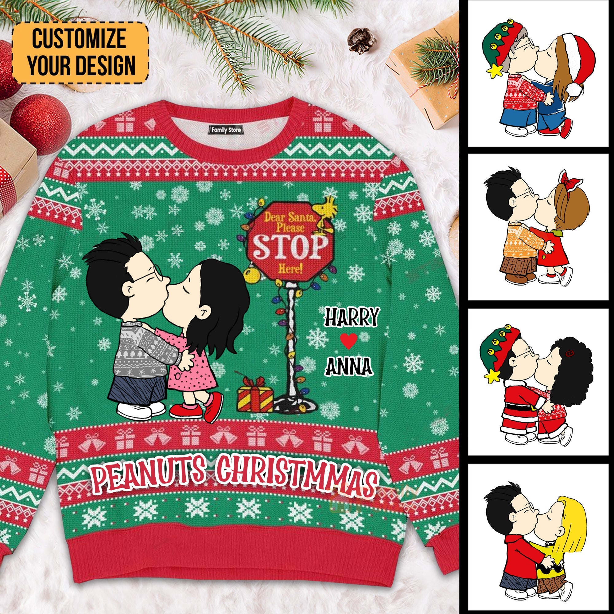 Personalized Peanuts Christmas Ugly Sweater for Couple Gift