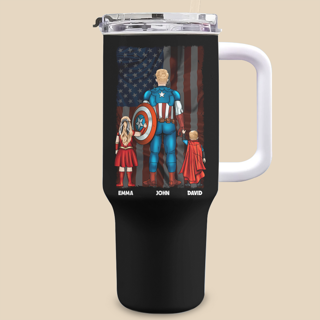 Personalized 40oz Tumbler Cup Gift for Dad with Straw - Superhero Theme