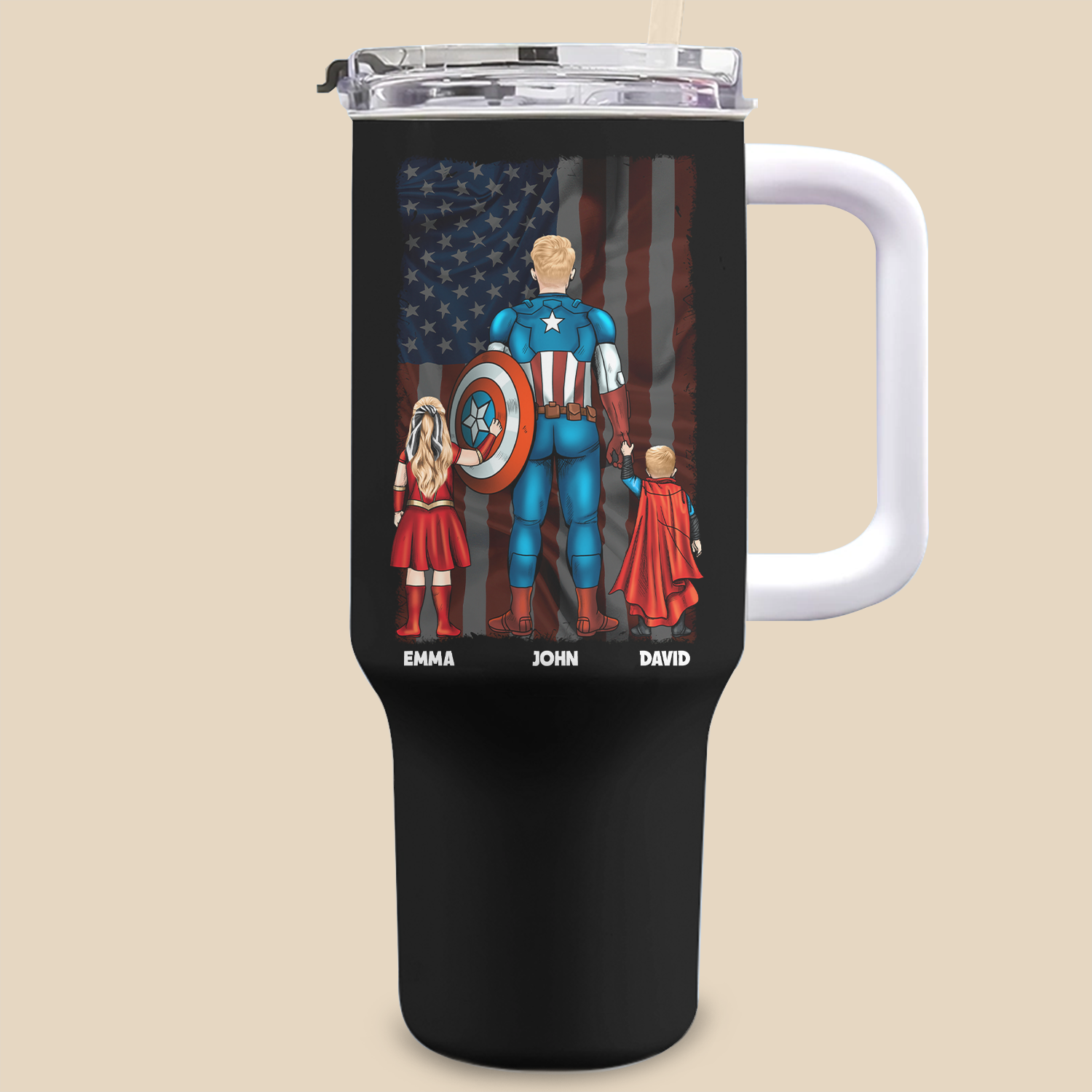 Personalized 40oz Tumbler Cup Gift for Dad with Straw - Superhero Theme