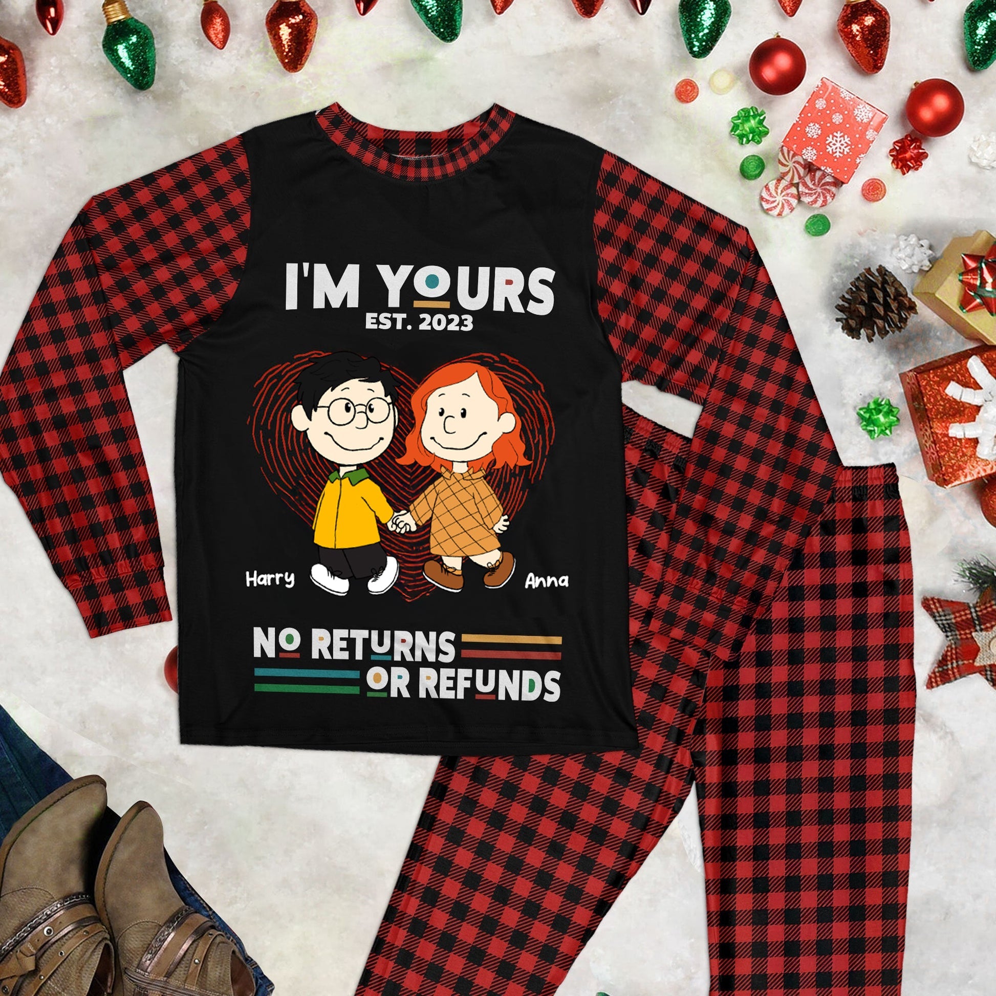 Personalized Unisex Pajama Set with Cute Couple Quote Gift for Couples