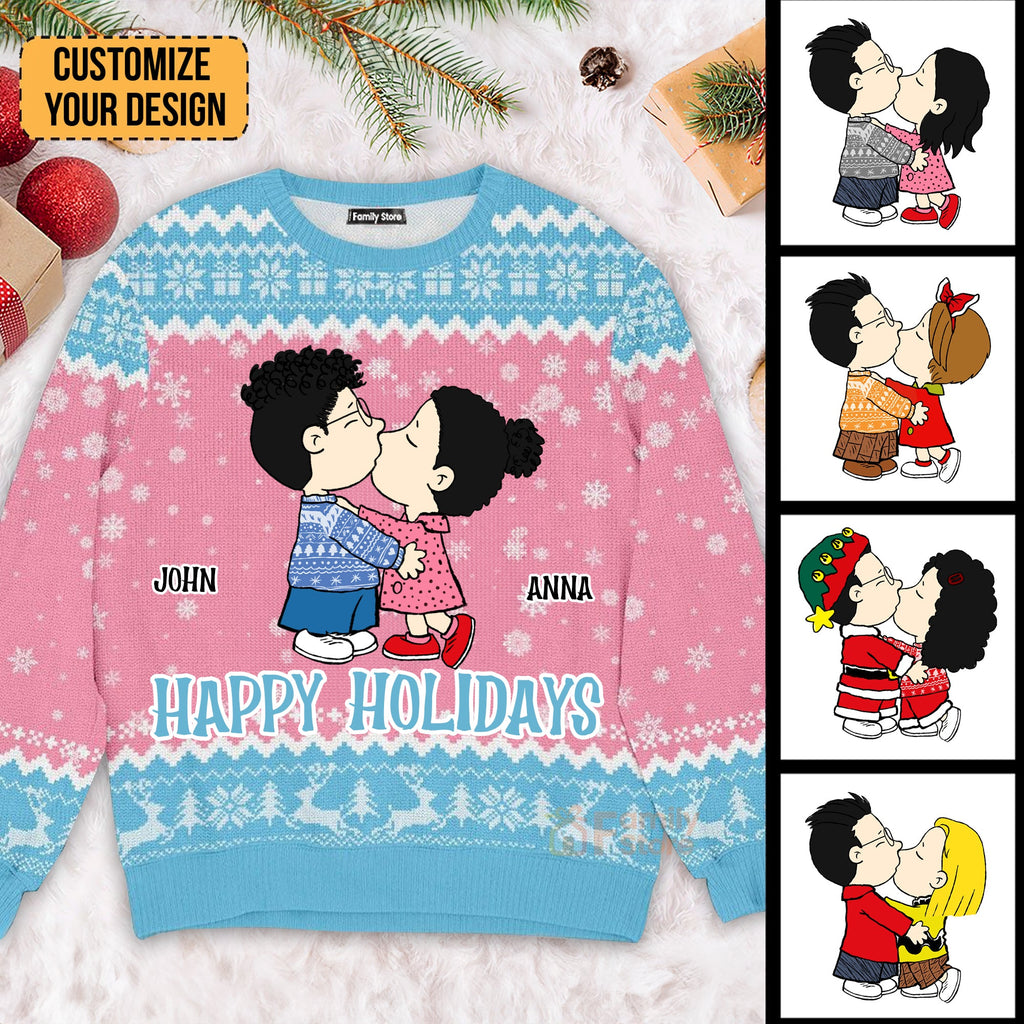 Personalized Peanut Snoopy Happy Holidays Ugly Sweater for Couples Gift
