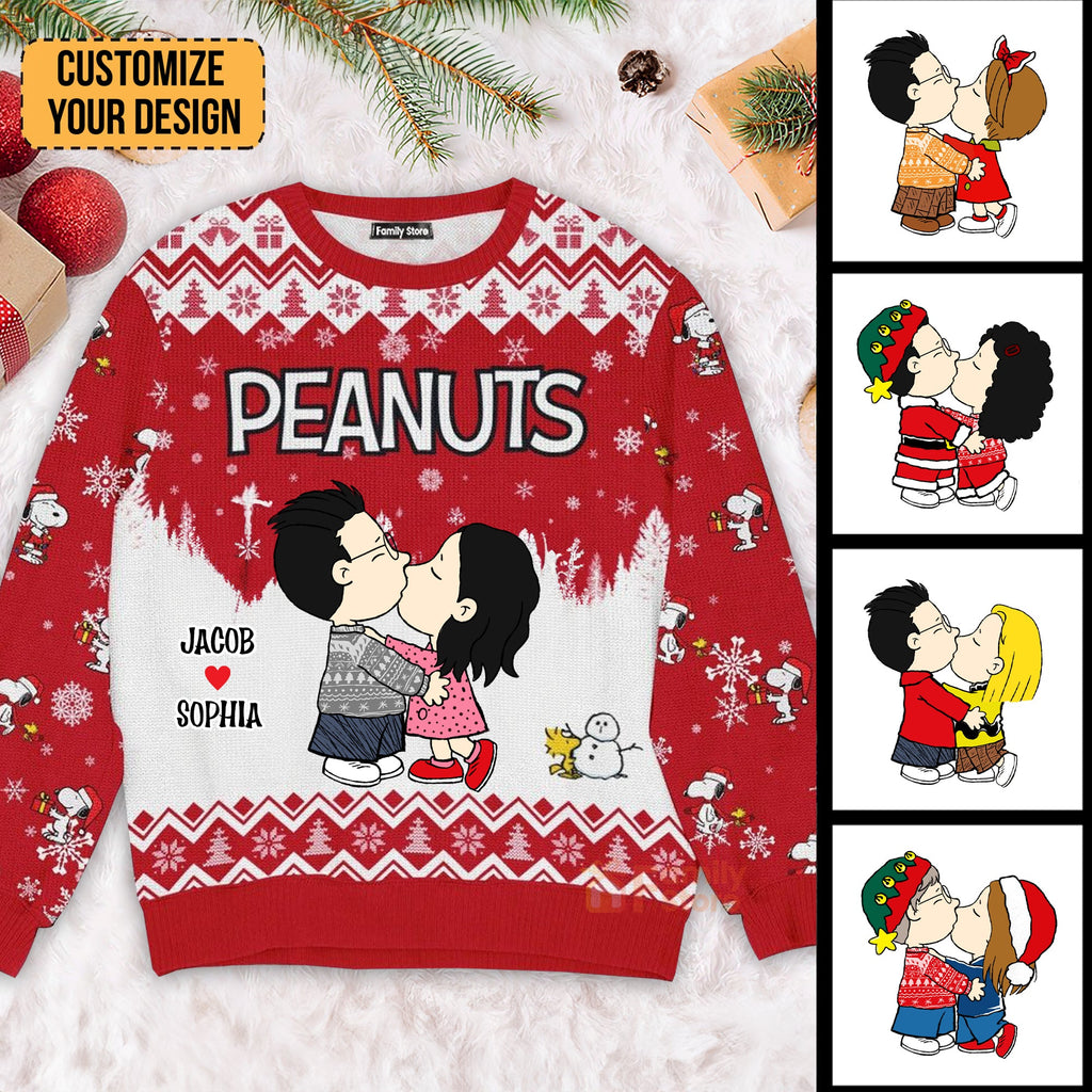 Personalized Peanuts Ugly Sweater Custom Name Gift for Couple