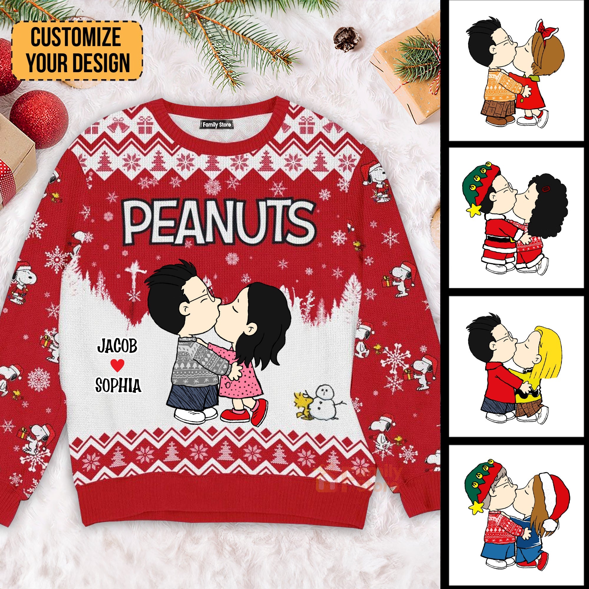 Personalized Peanuts Ugly Sweater Custom Name Gift for Couple