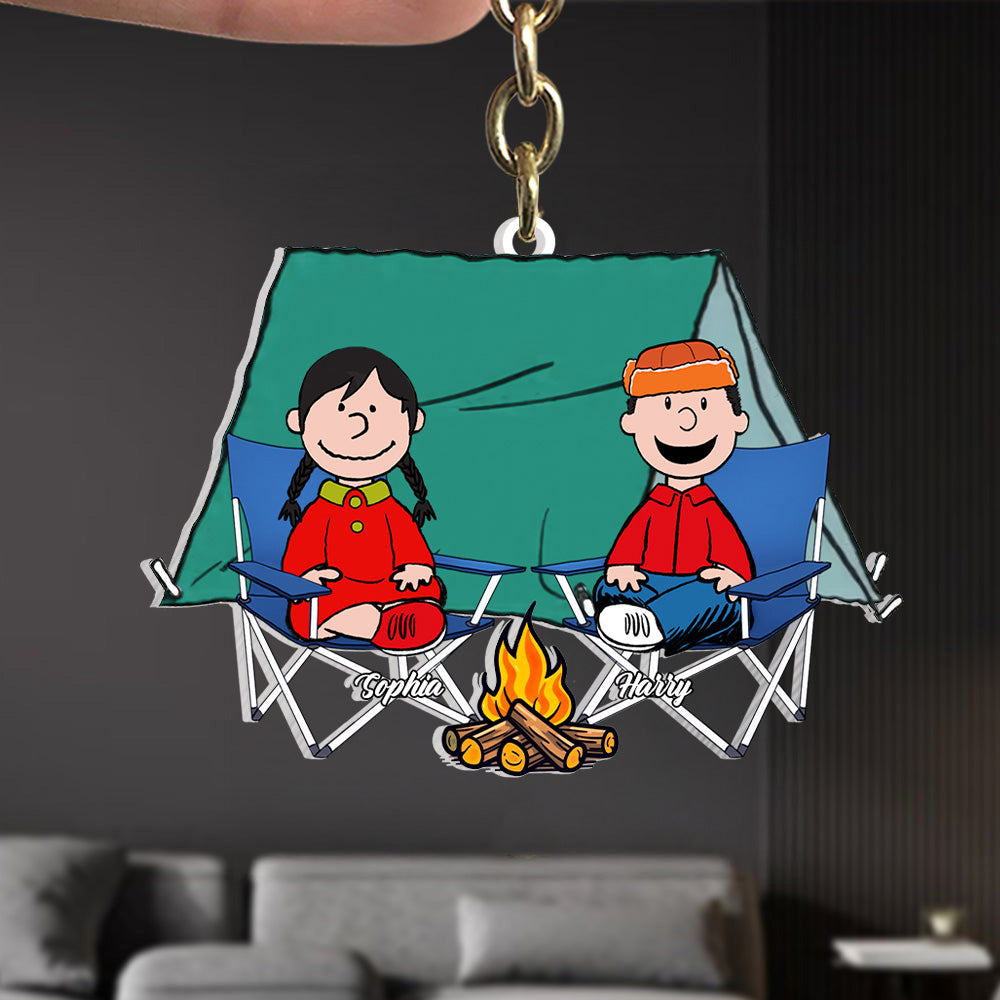 Personalized Happy Camper Keychain Custom Name Gift for Couples
