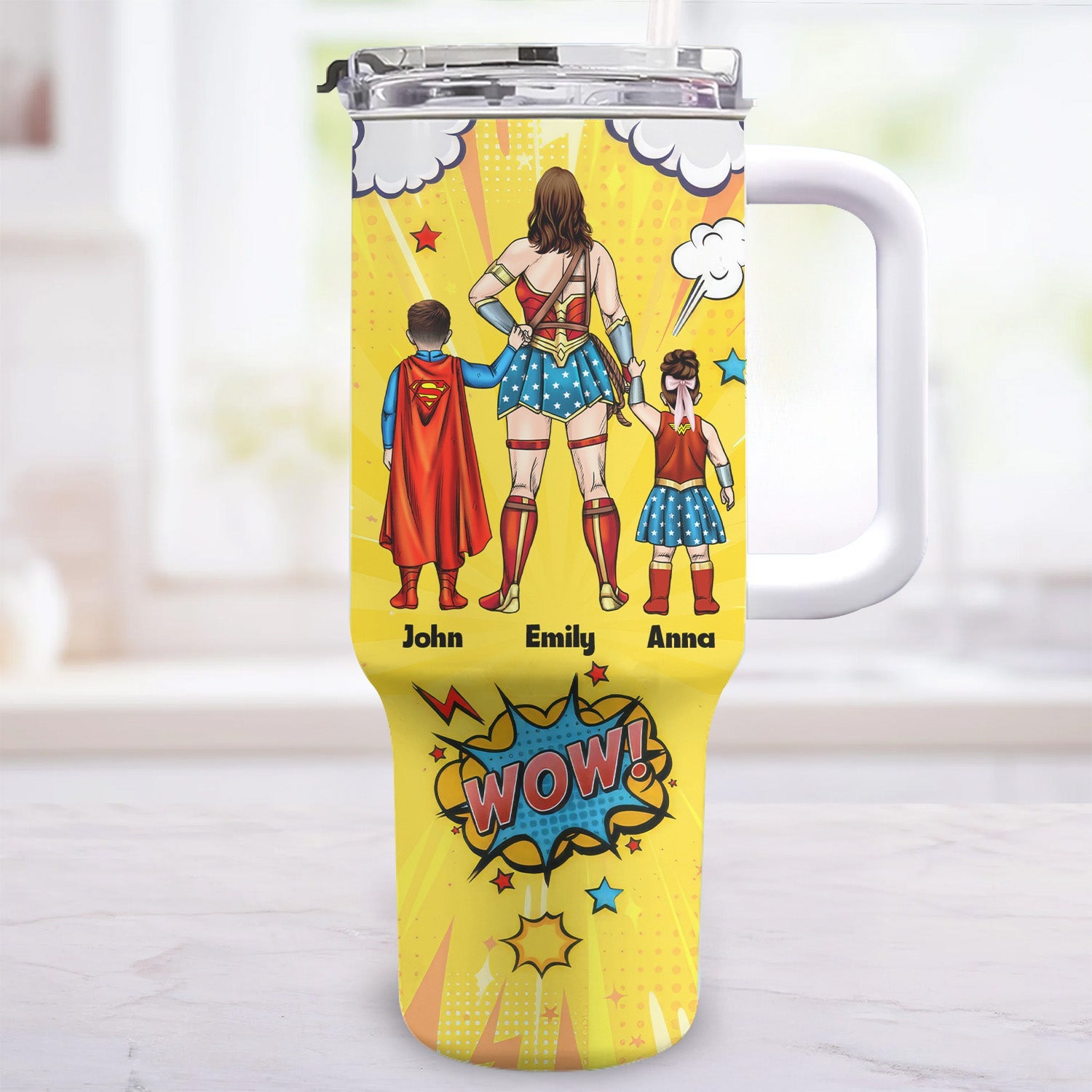 Personalized Superhero Mom 40oz Tumbler Custom Name Gift for Mother's Day