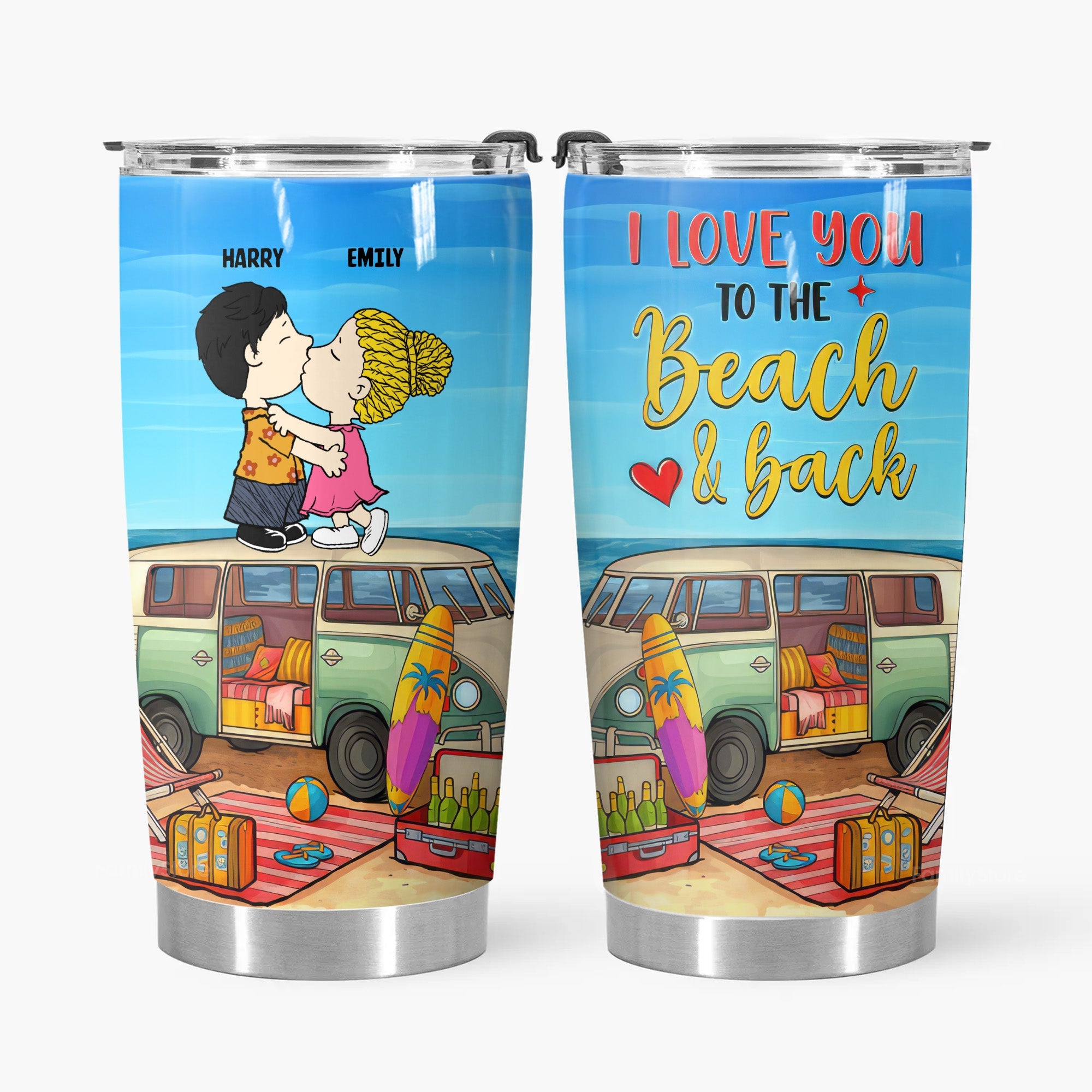 Personalized Beach-Themed Tumbler Gift for Couples | Custom Name