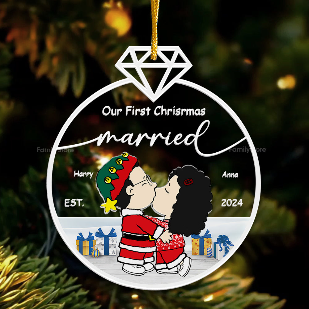 Personalized Acrylic Ornament Our First Christmas Married Gift for Couple