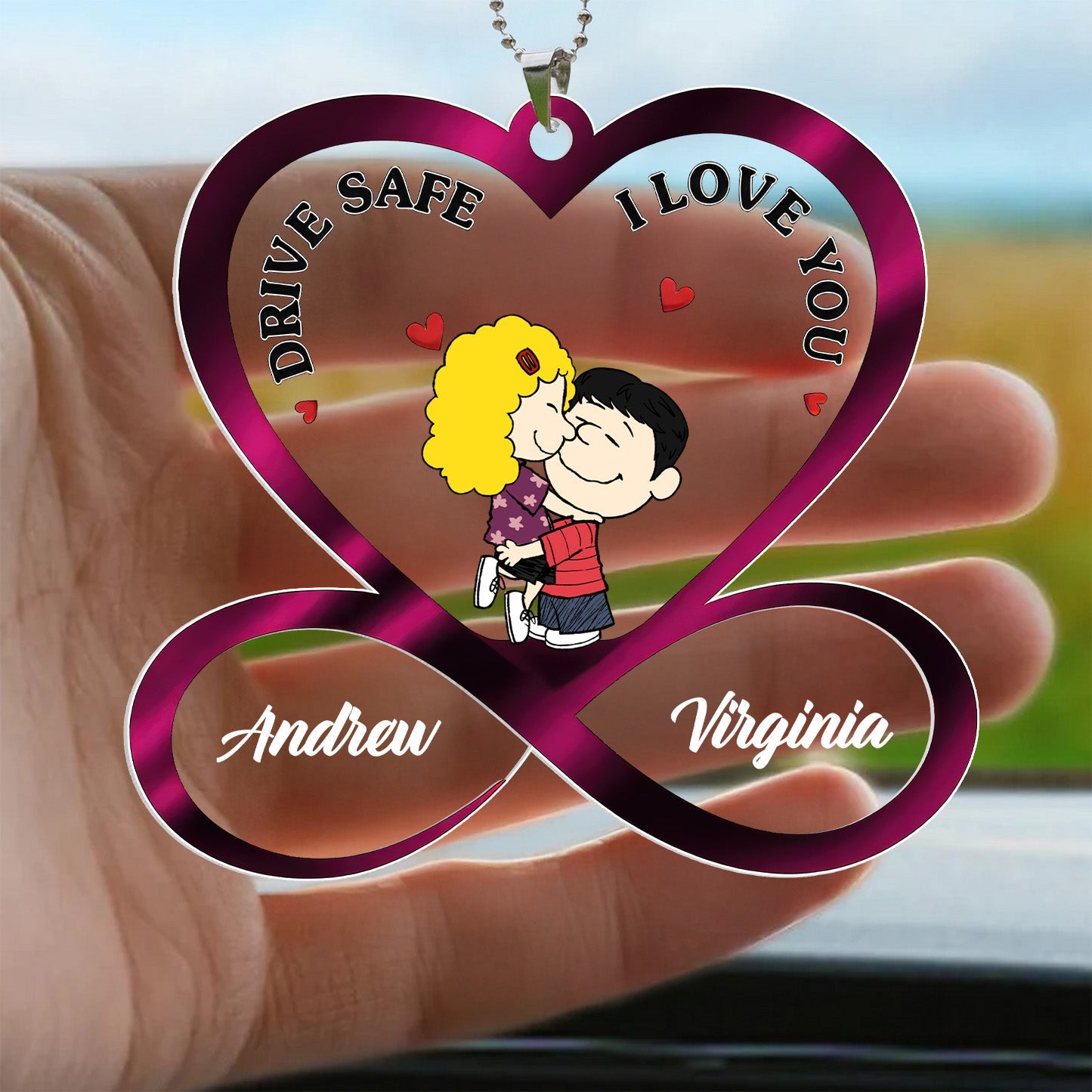 Personalized Acrylic Car Ornament for Couples - Love Gift