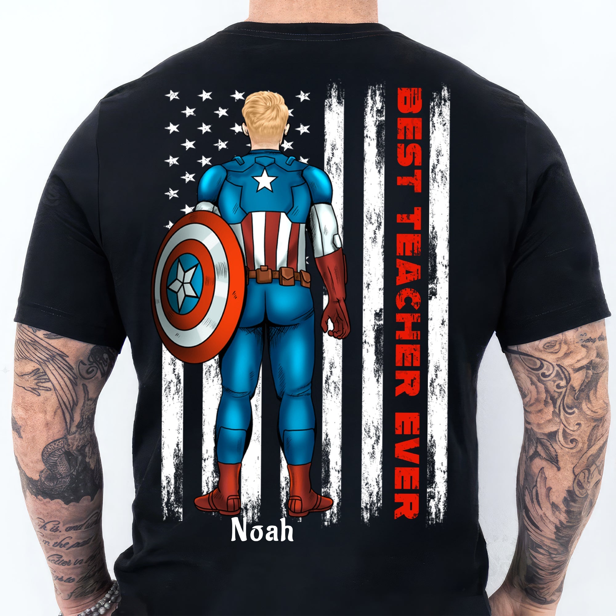 Personalized Best Teacher Ever Shirt with American Flag Gift