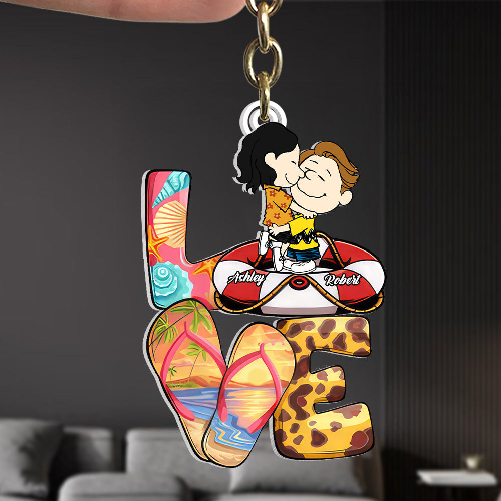 Personalized Summer Beach Peanut Keychain Gift for Couples