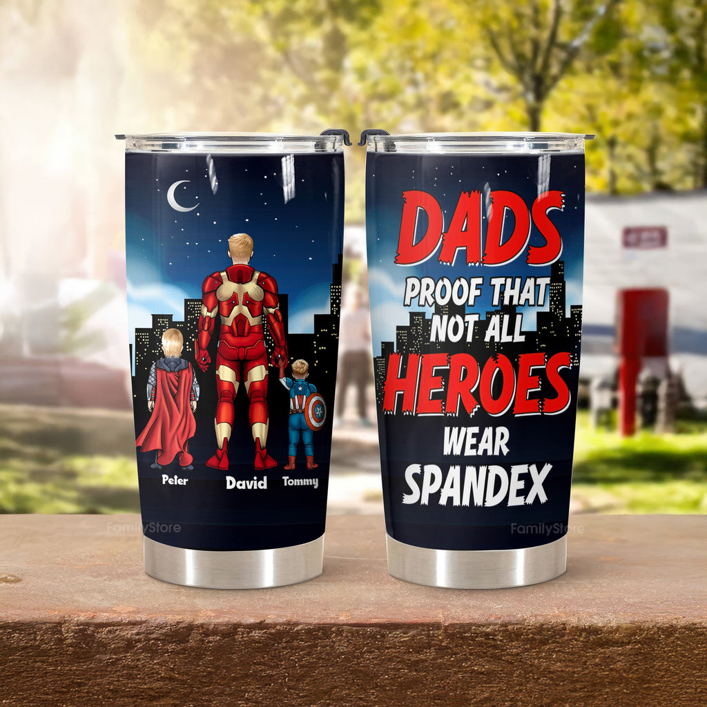 Personalized Stainless Steel Tumbler for Dad - Heroes Don't Wear Spandex Gift