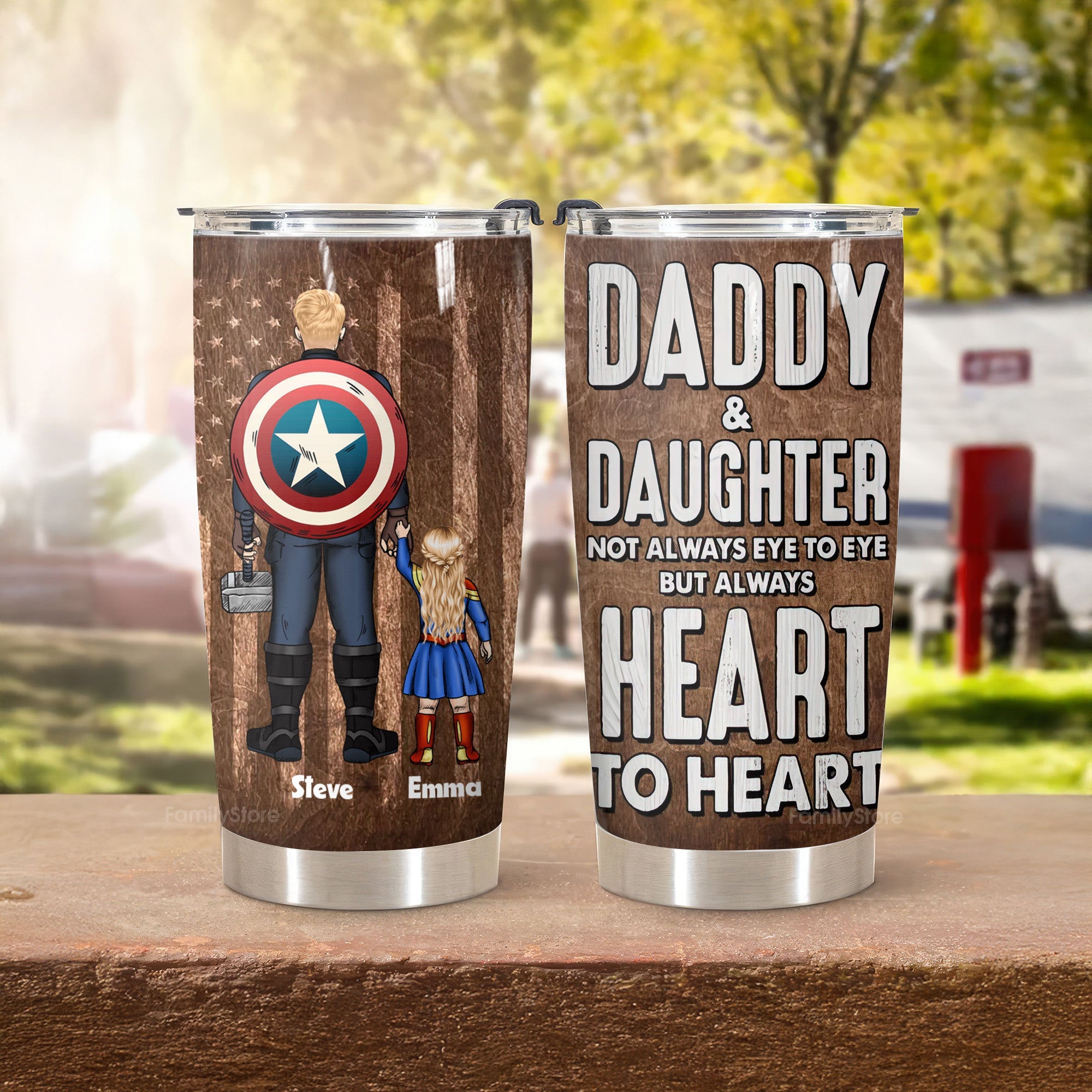 Personalized Stainless Steel Tumbler Gift for Dad & Kids Heart to Heart