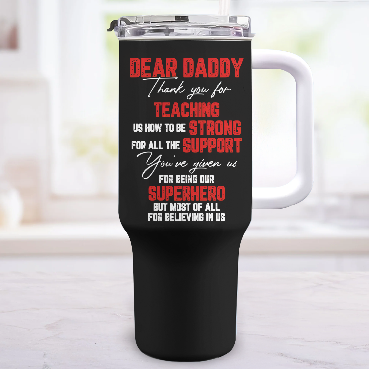 Personalized 40oz Tumbler Cup Gift for Dad with Straw - Superhero Theme