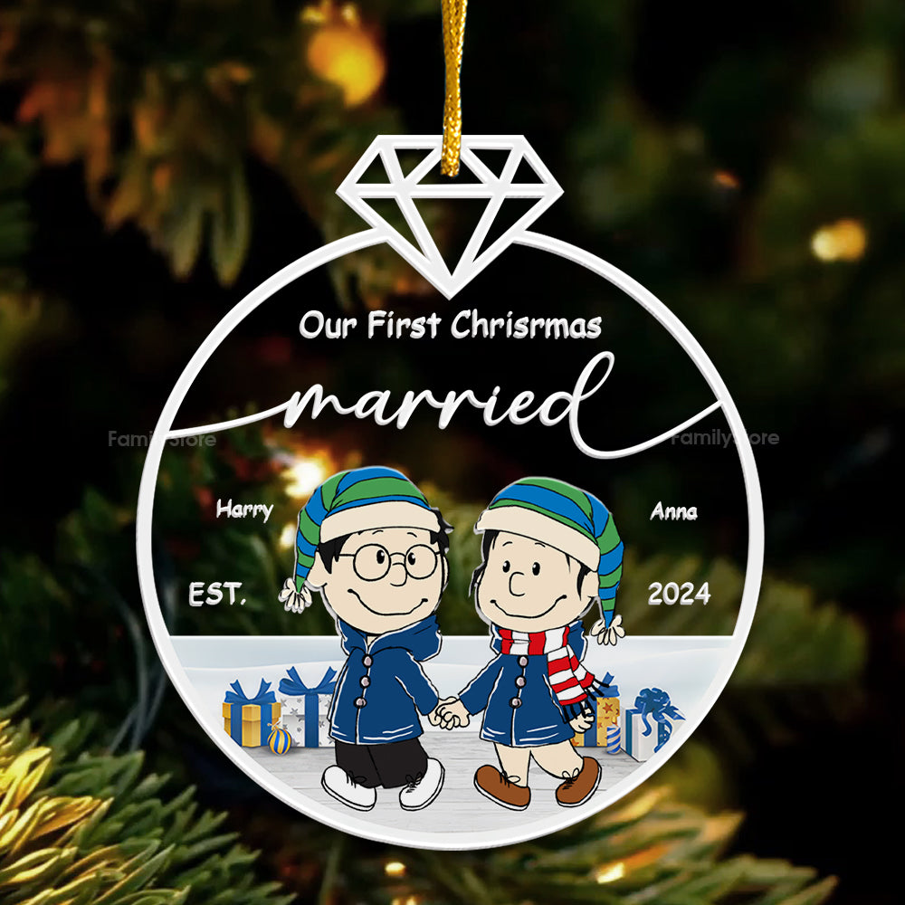 Personalized Acrylic Ornament First Christmas Married Gift for Couple