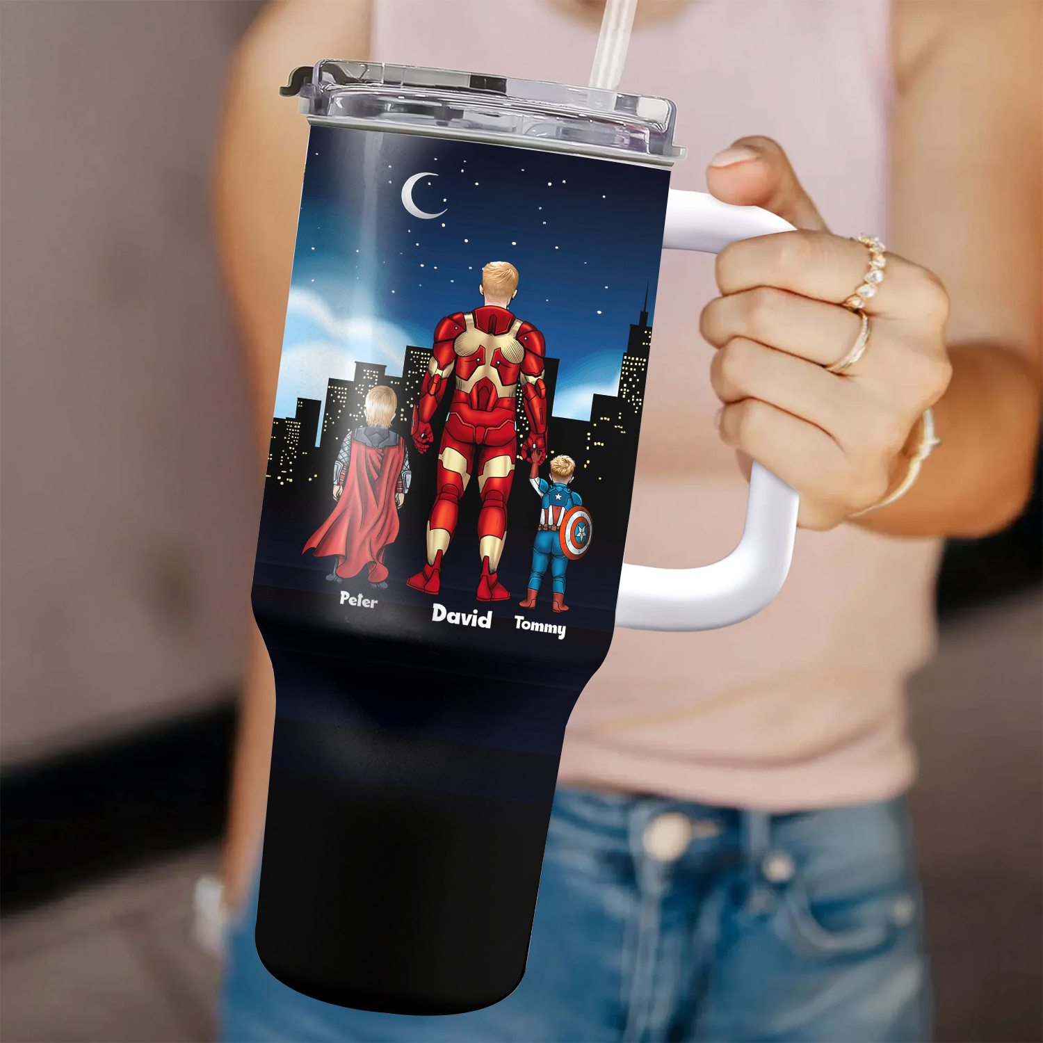 Personalized 40oz Tumbler Cup for Dad - Funny Hero Quote Gift