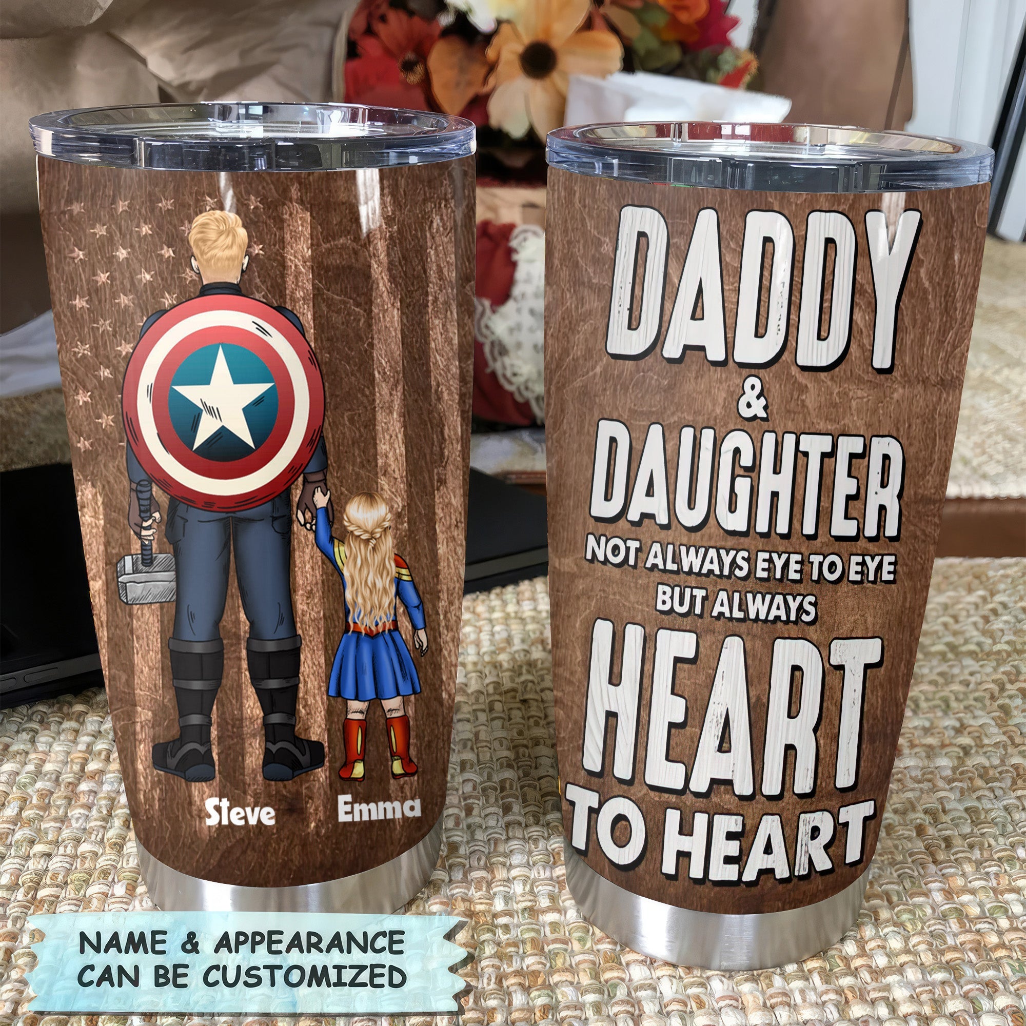 Personalized Stainless Steel Tumbler Gift for Dad & Kids Heart to Heart