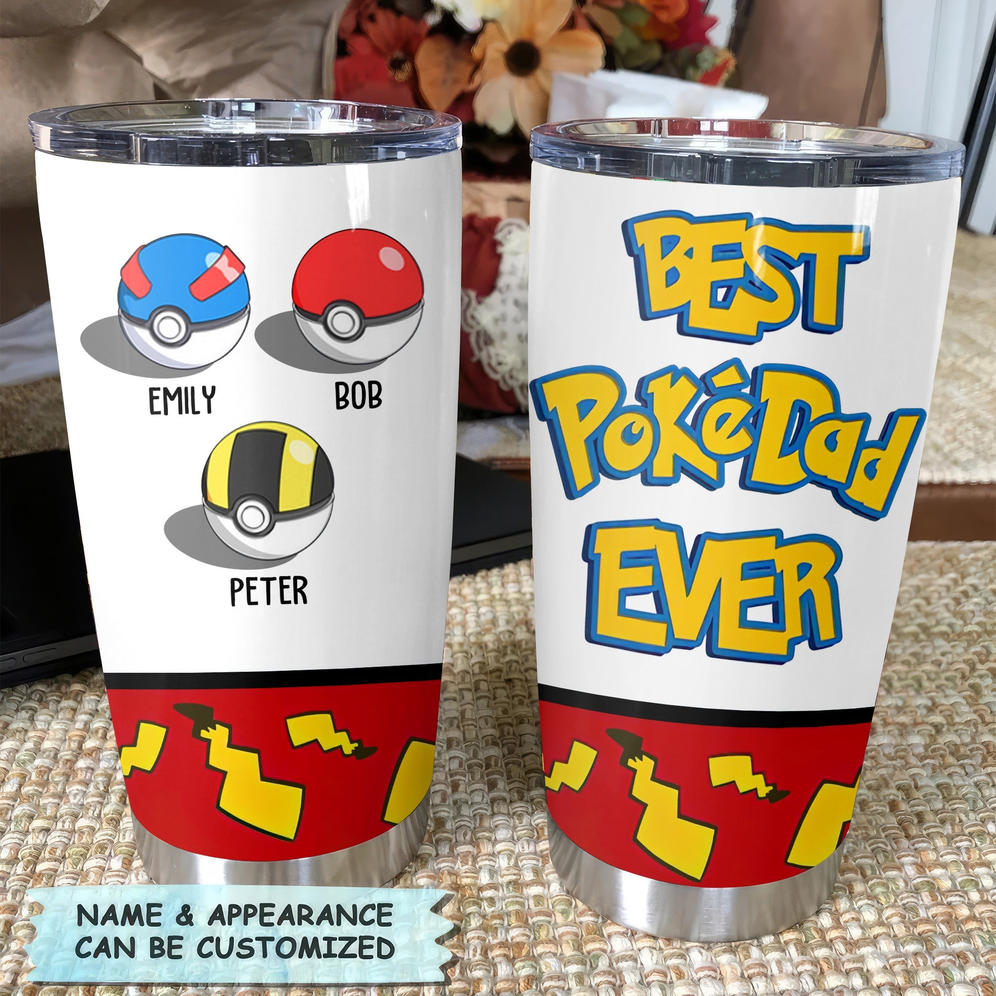 Personalized Pokemon Best Pokedad Ever Tumbler Gift for Dad
