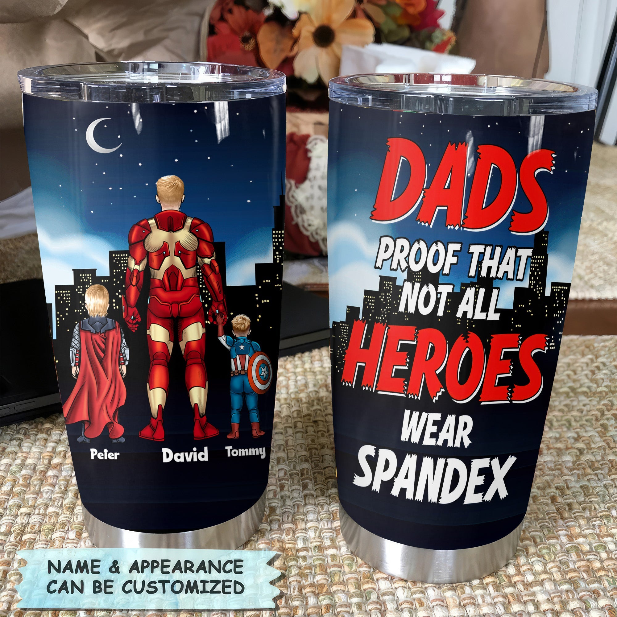 Personalized Stainless Steel Tumbler for Dad - Heroes Don't Wear Spandex Gift