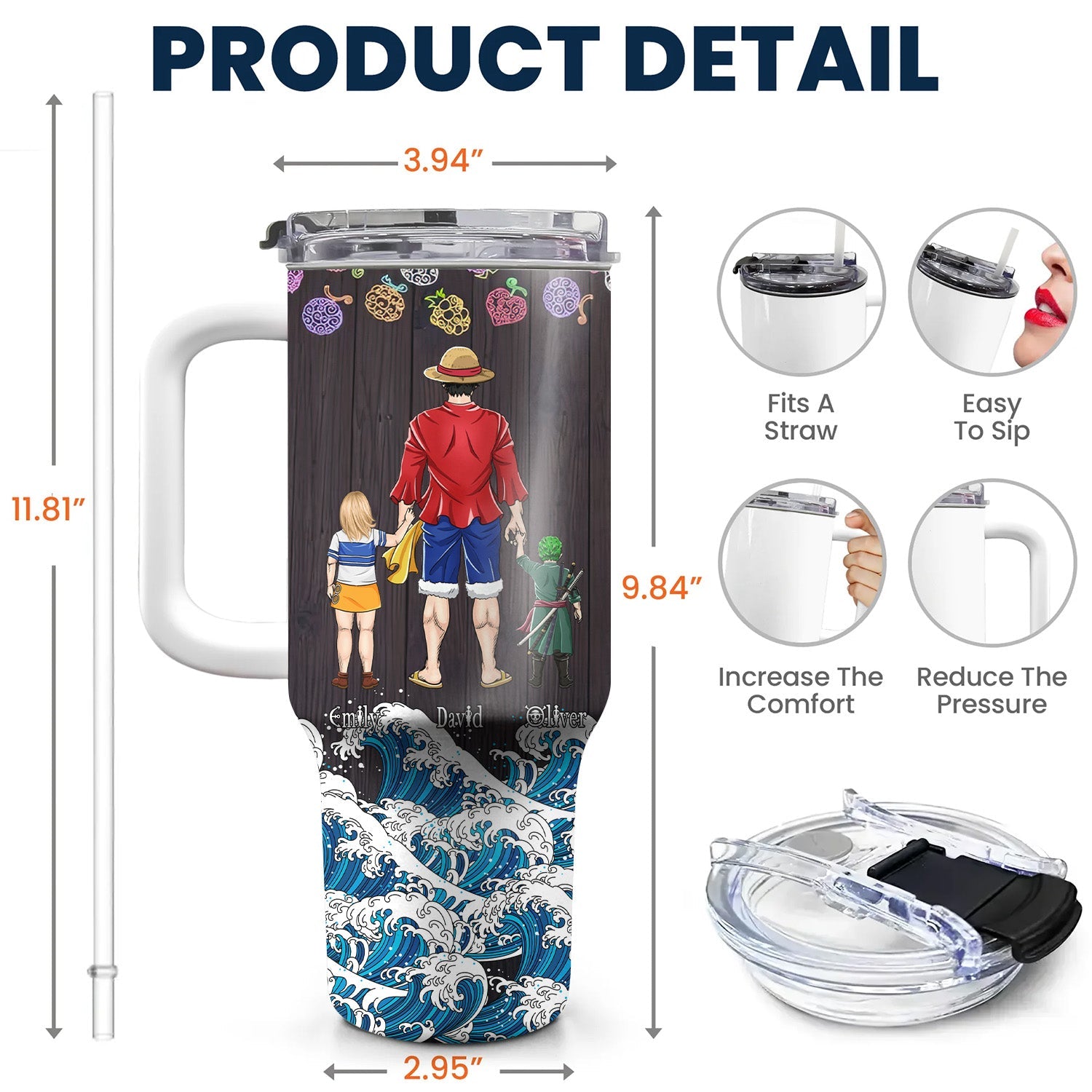 Personalized 40oz Tumbler Cup with Straw for Dad - Father's Day Gift