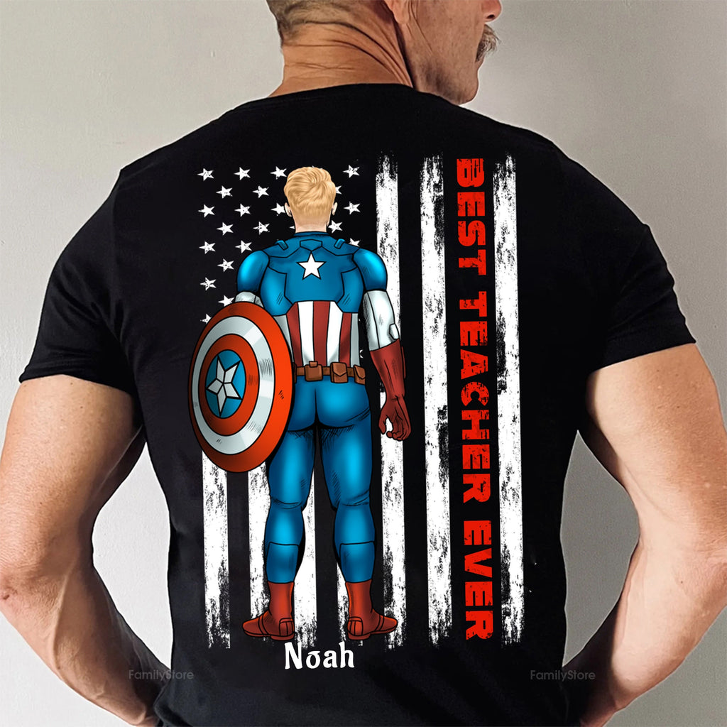 Personalized Best Teacher Ever Shirt with American Flag Gift