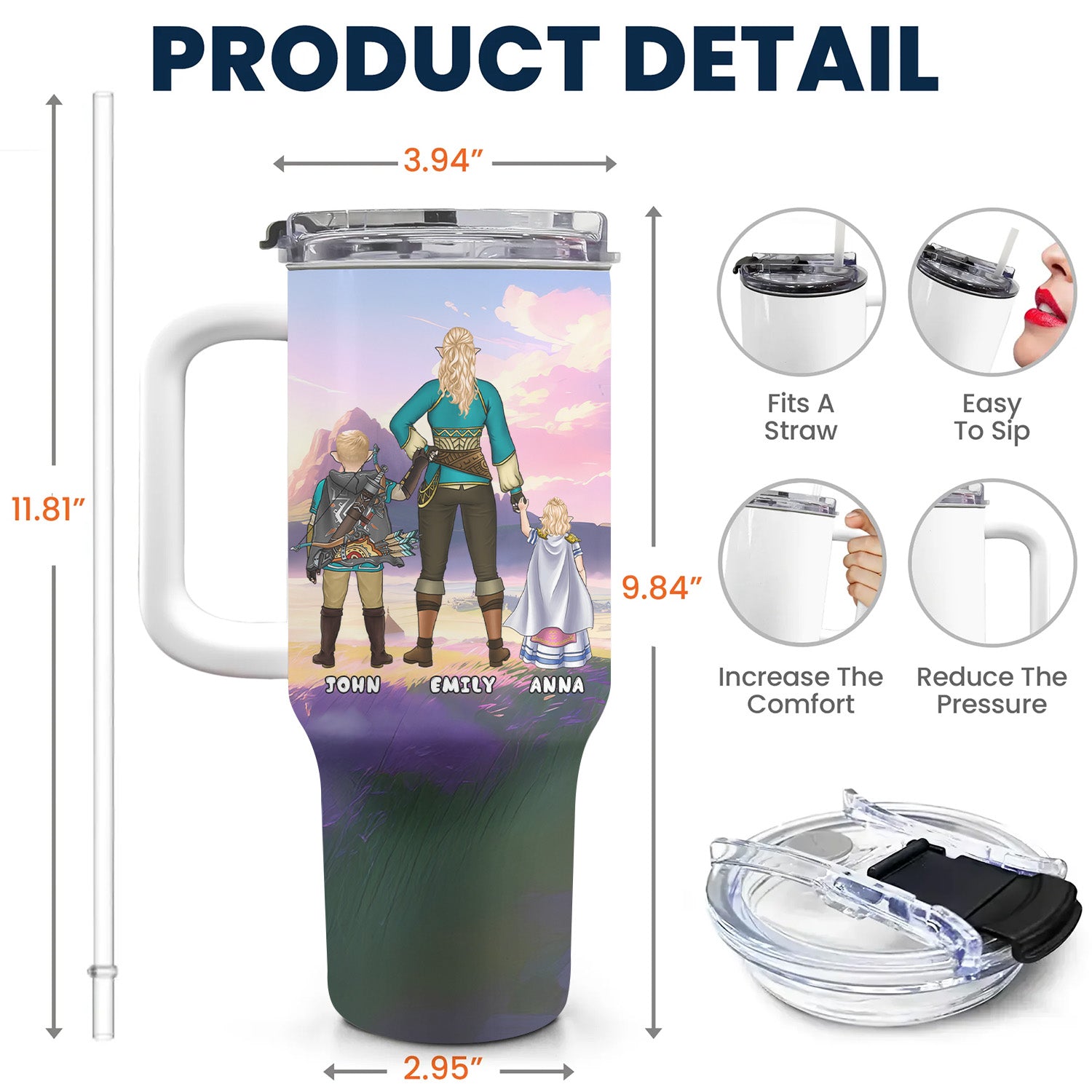 Personalized 40oz Tumbler for Mom with Zelda Design - Gift for Mother's Day