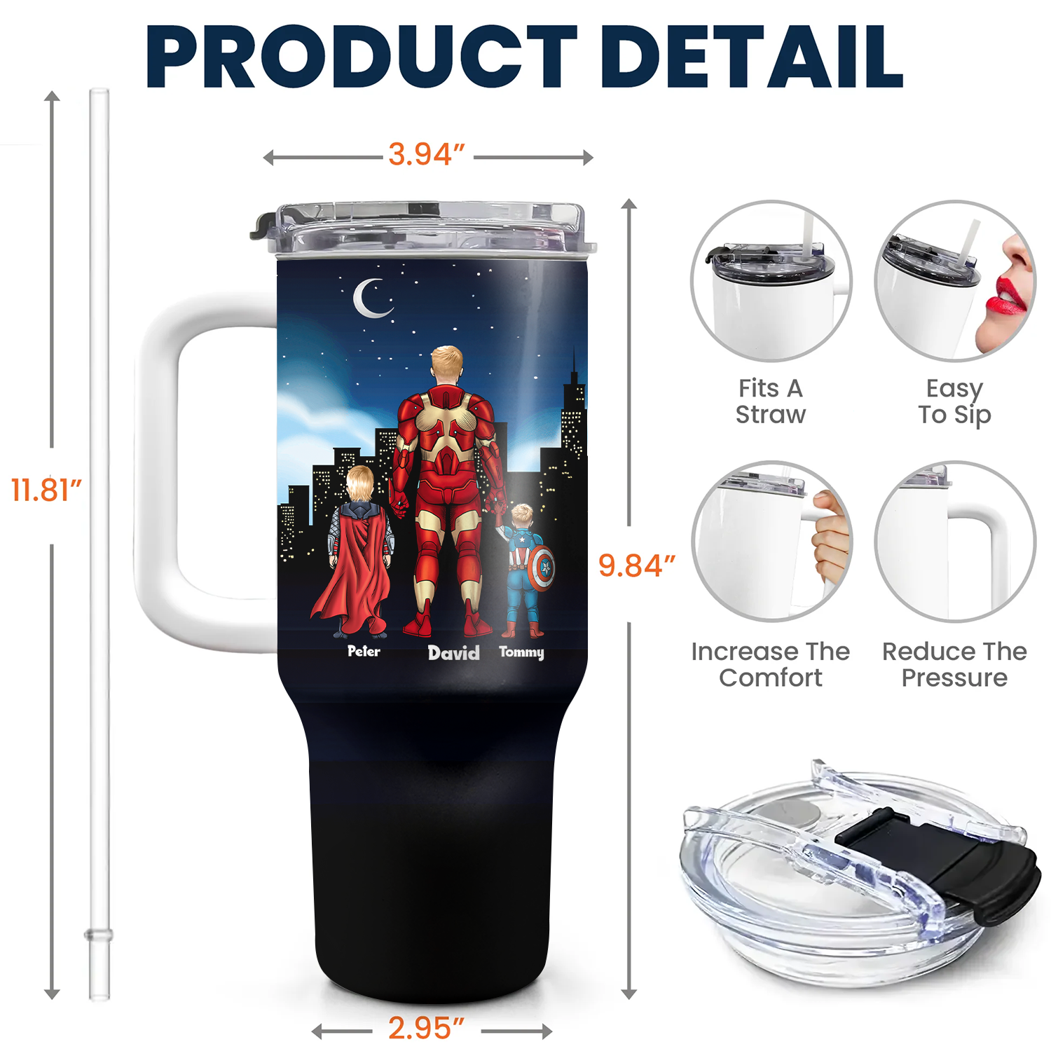 Personalized 40oz Tumbler Cup for Dad - Funny Hero Quote Gift