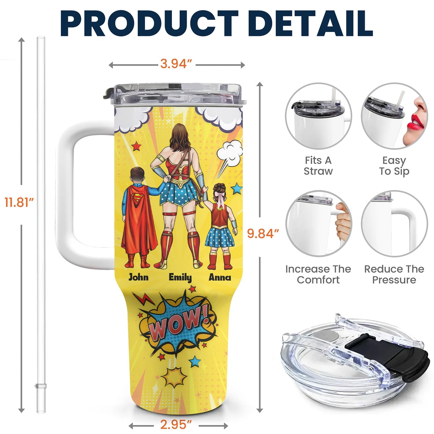 Personalized Superhero Mom 40oz Tumbler Custom Name Gift for Mother's Day