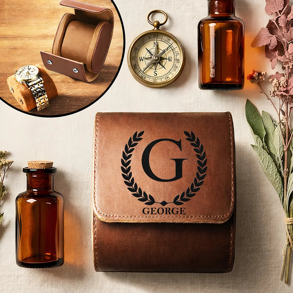 Personalized Leather Watch Storage Case Custom Monogram Gift for Dad Grandpa