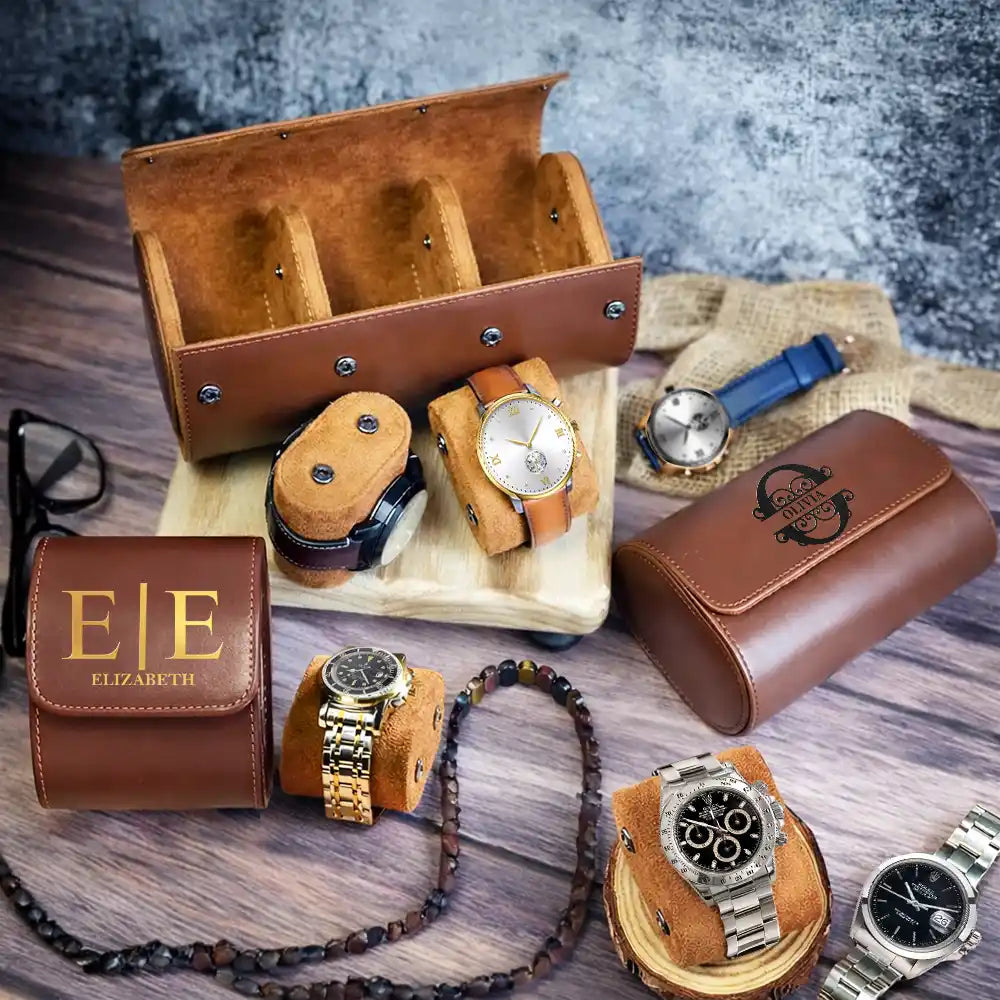 Personalized Leather Watch Storage Case Custom Monogram Gift for Dad Grandpa