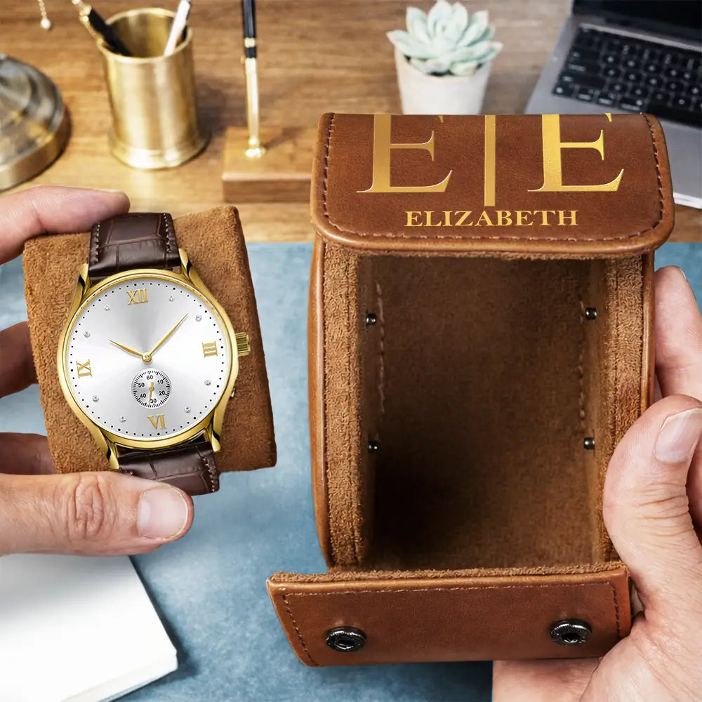 Personalized Leather Watch Storage Case Custom Monogram Gift for Dad Grandpa