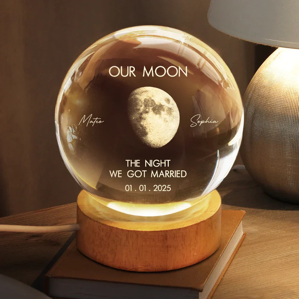 Personalized Moon Phase Crystal Globe Lamp Gift for Couple