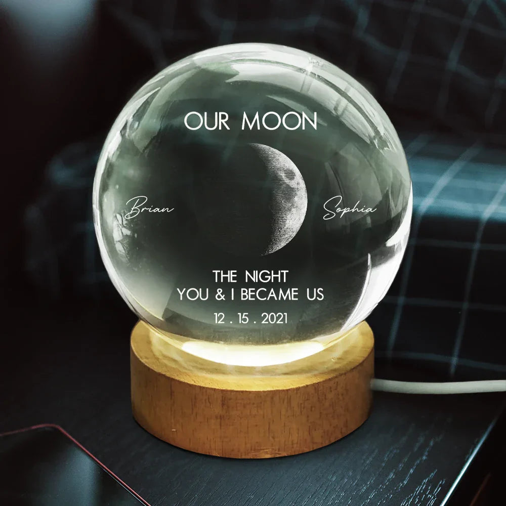 Personalized Moon Phase Crystal Globe Lamp Gift for Couple