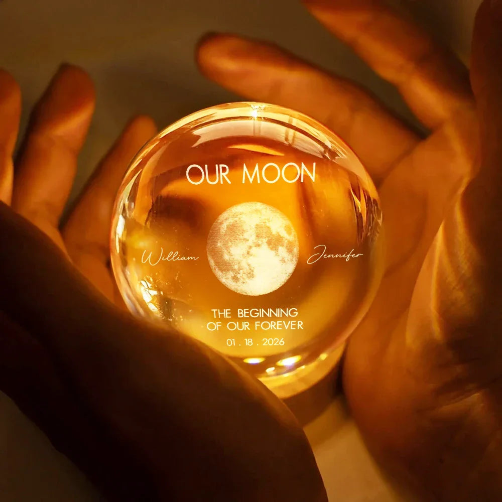 Personalized Moon Phase Crystal Globe Lamp Gift for Couple