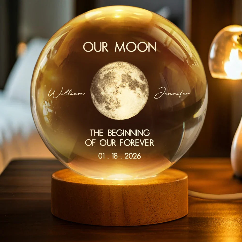Personalized Moon Phase Crystal Globe Lamp Gift for Couple