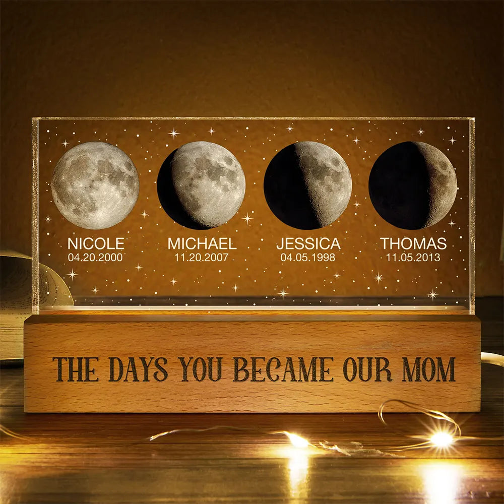 Personalized 3D LED Moon Phase Light Custom Gift for Dad, Mom