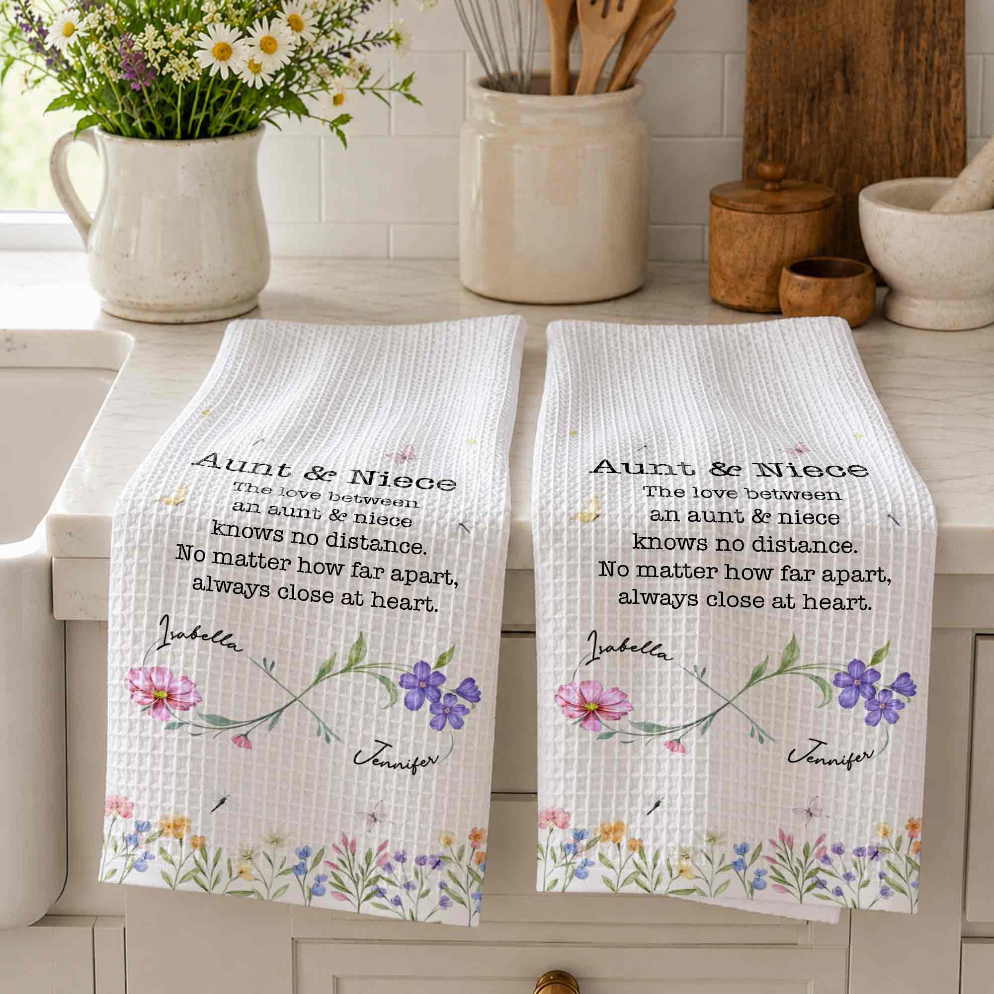 Personalized Kitchen Towel Custom Gift for Aunt & Niece Floral Design Kitchen Towel GradoCreations