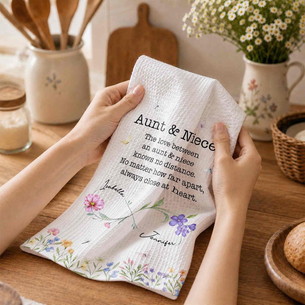 Personalized Kitchen Towel Custom Gift for Aunt & Niece Floral Design Kitchen Towel GradoCreations