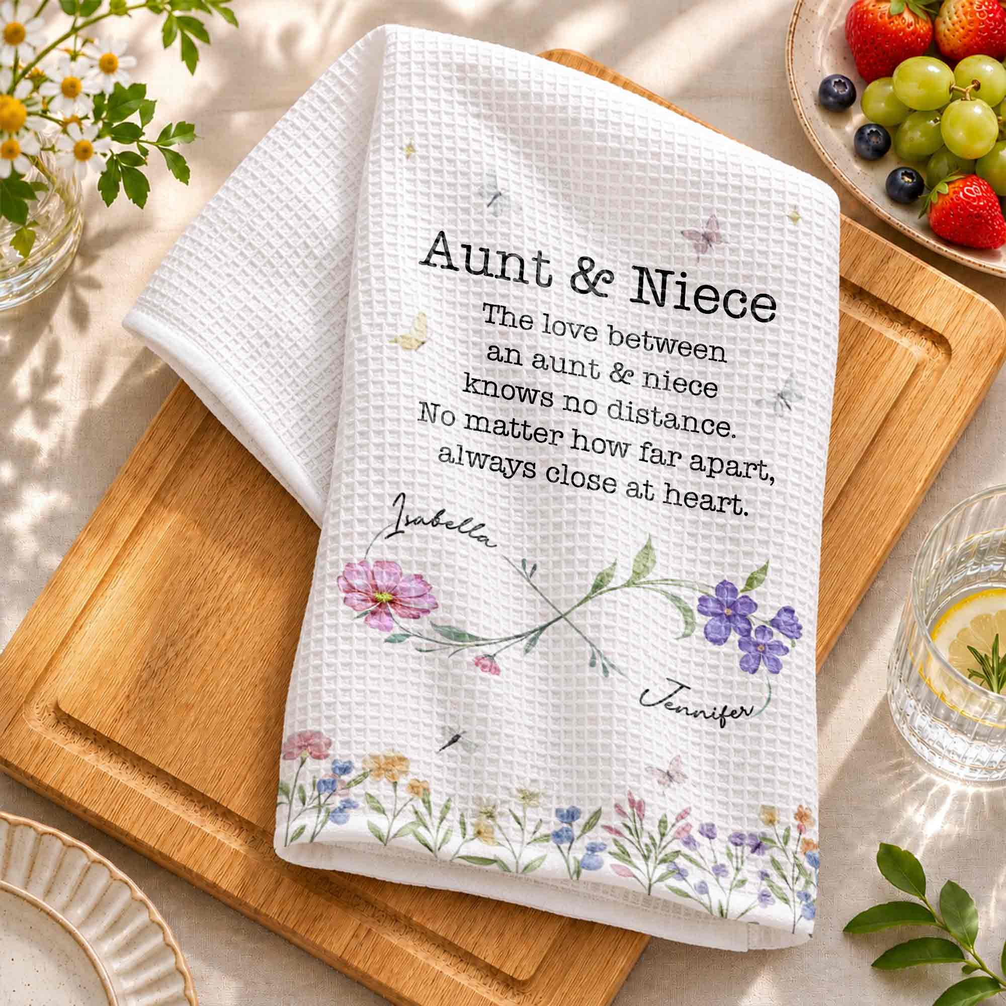 Personalized Kitchen Towel Custom Gift for Aunt & Niece Floral Design Kitchen Towel GradoCreations