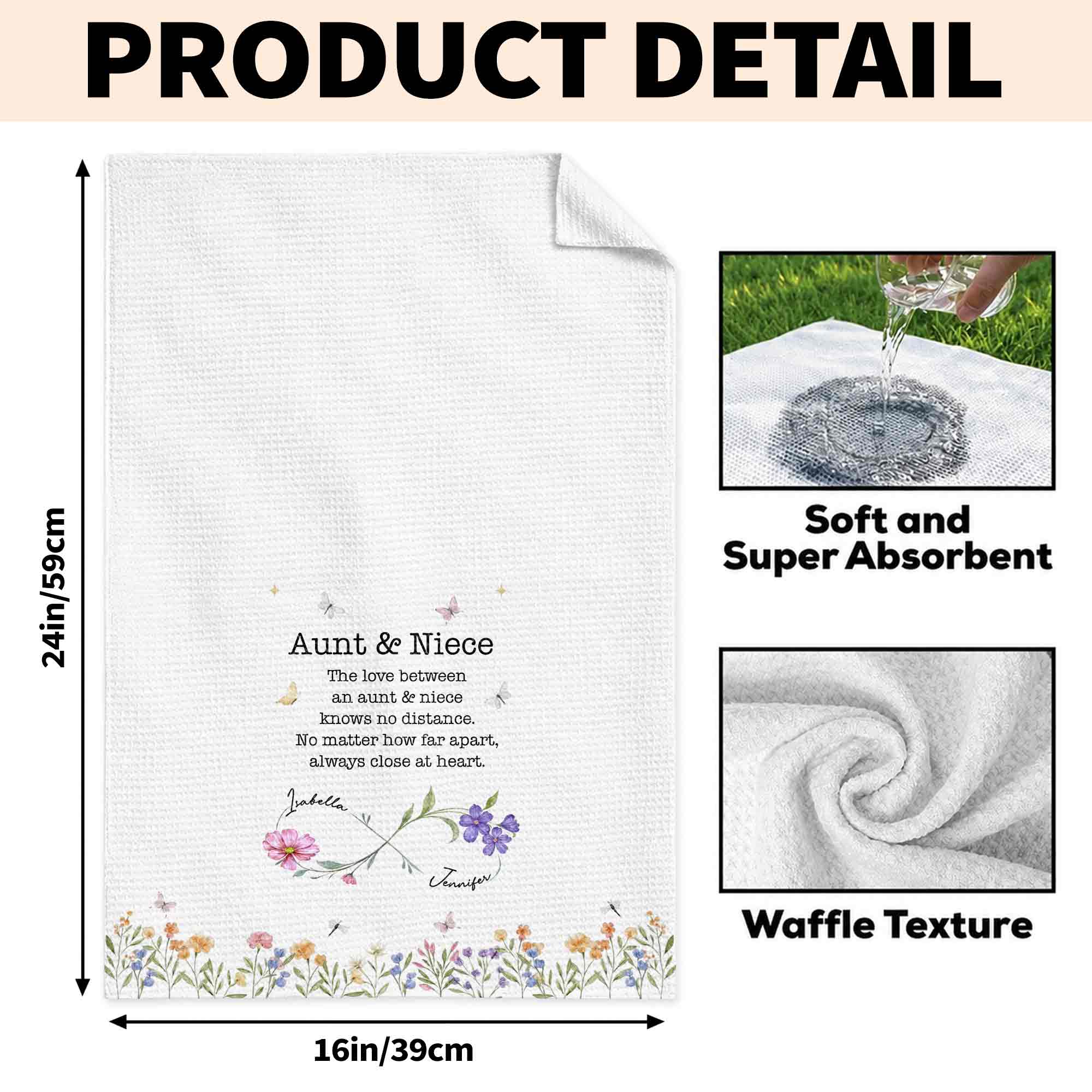 Personalized Kitchen Towel Custom Gift for Aunt & Niece Floral Design Kitchen Towel GradoCreations