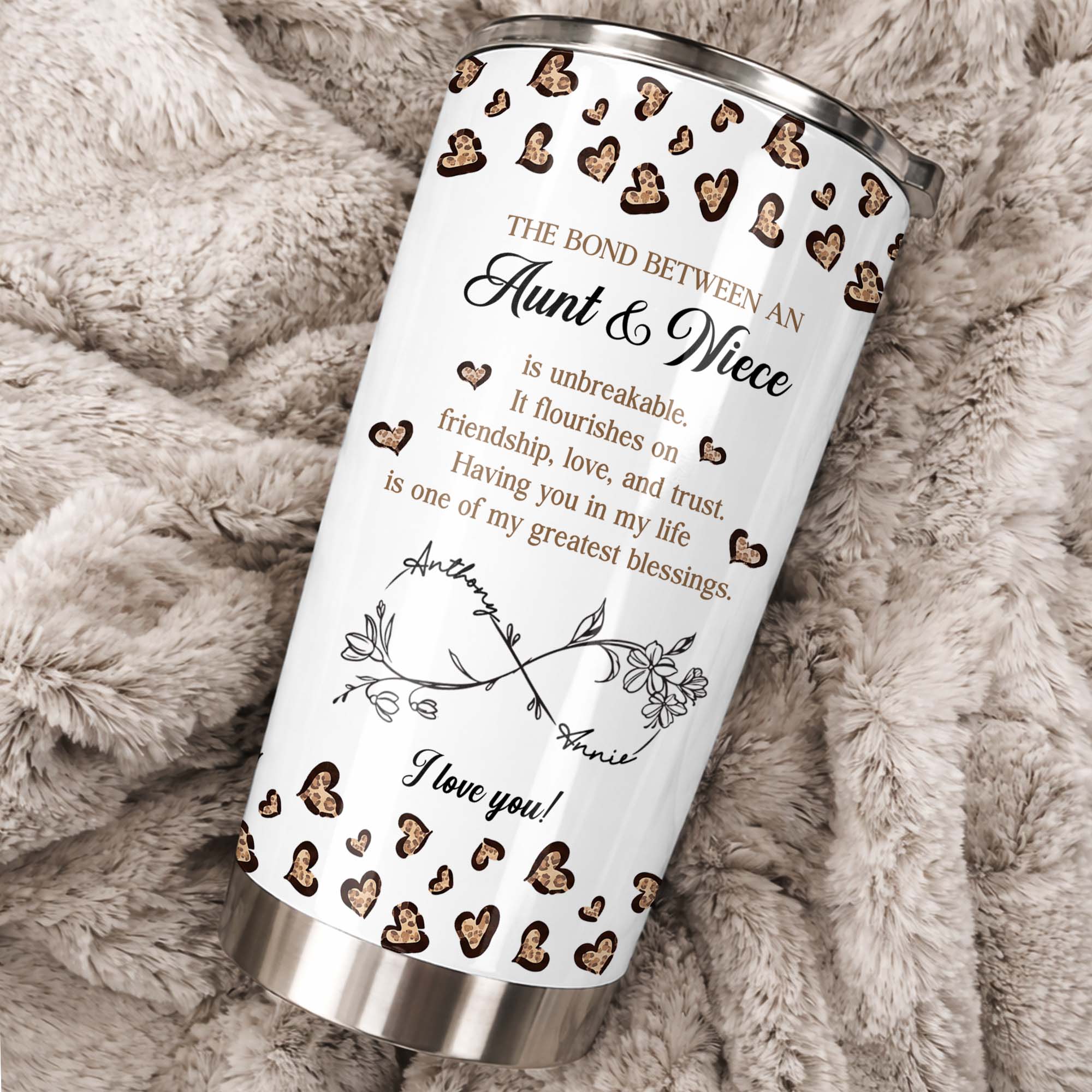 Personalized Infinity Flower Tumbler for Aunt Niece Gift 20oz