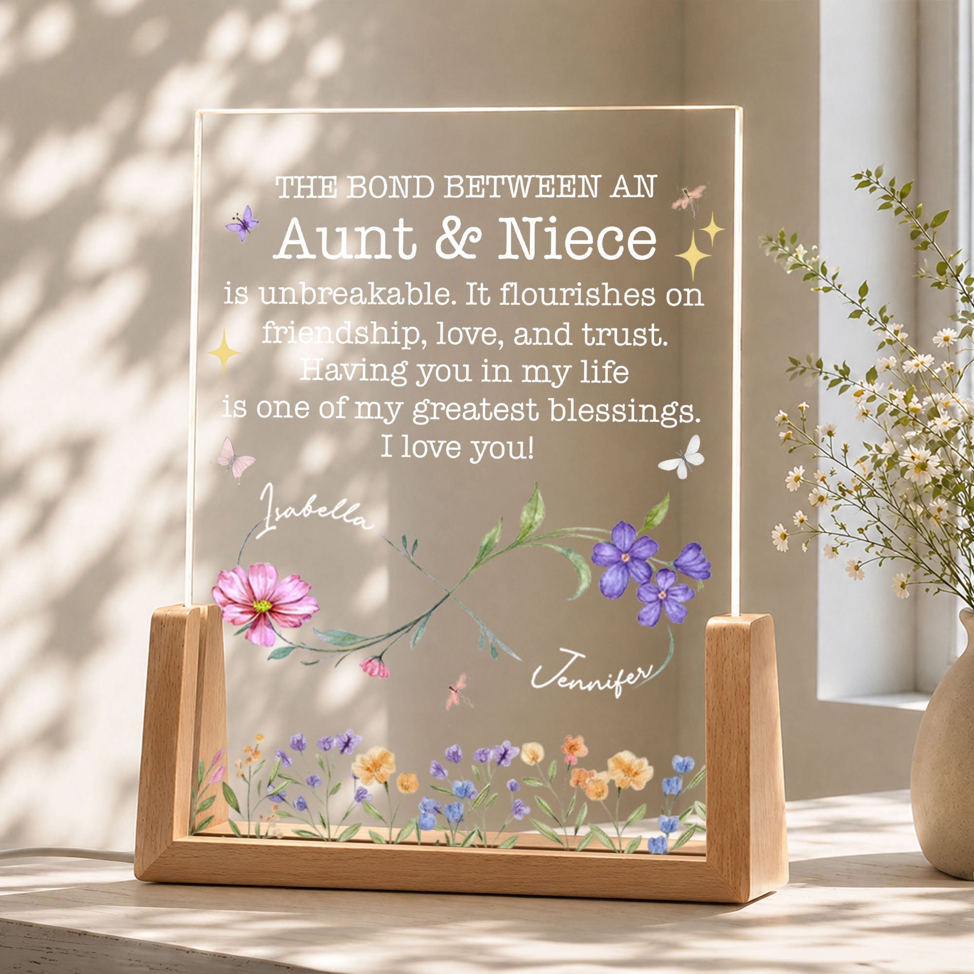 Personalized Acrylic Night Light Custom Name Gift for Niece Wood and Acrylic Night Light GradoCreations