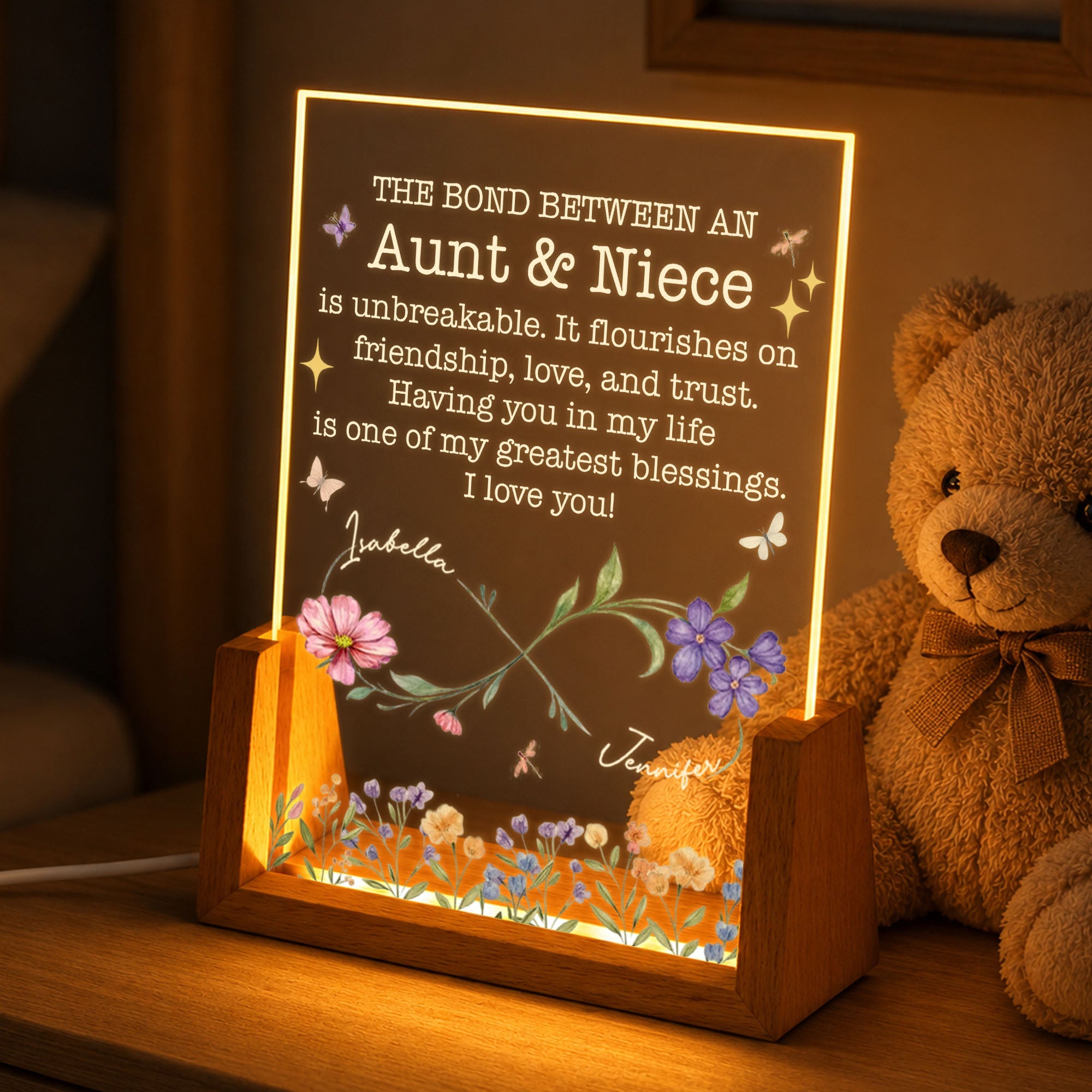 Personalized Acrylic Night Light Custom Name Gift for Niece Wood and Acrylic Night Light GradoCreations